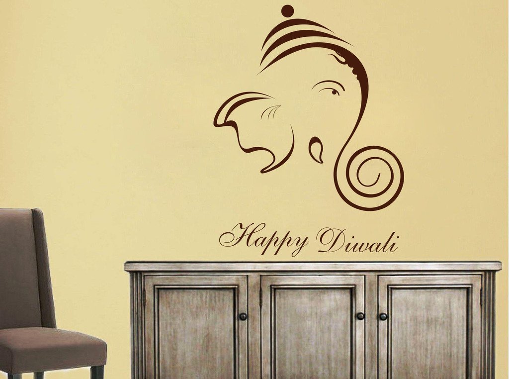 Happy Diwali Vinyl Wall Stickers - Removable Decal Decor for Bedroom, Living Room & Home Festival Decoration | Perfect for Indian Holiday Party & Diwali Celebration
