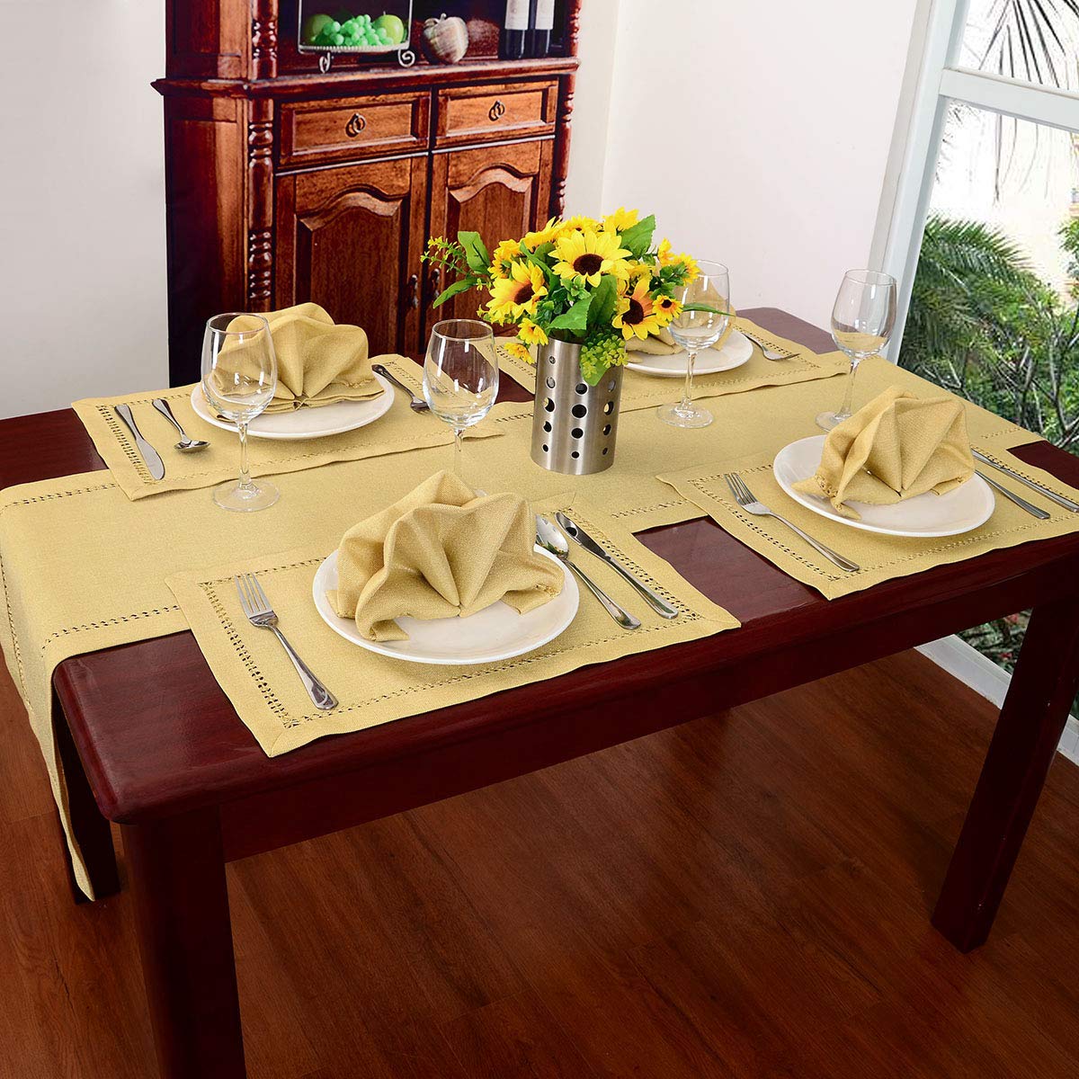 Handcrafted Solid Yellow Dining Table Runner - Double-Hemstitched Dresser Scarf 14x72 Inches - Elegant Table Decor for Weddings, Holidays & Home Dining
