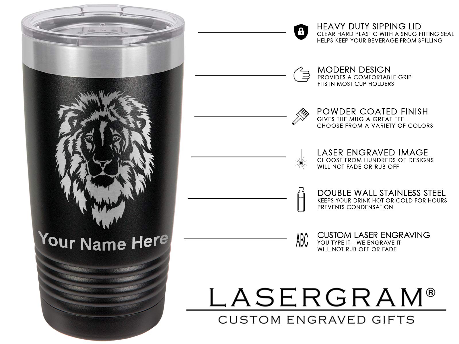 LaserGram 20oz Vacuum Insulated Stainless Steel Tumbler Mug with Barber Shop Pole Design - Custom Engraving Included (Black) - Perfect for Coffee, Tea & Cold Drinks at Work, Gym or Travel
