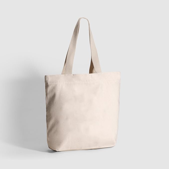 Gujvilla Women's Zip Top Canvas Tote Bag - 100% Organic Cotton College, Beach, Office & School Bag - Durable Everyday Handbag for Work, Travel & Shopping