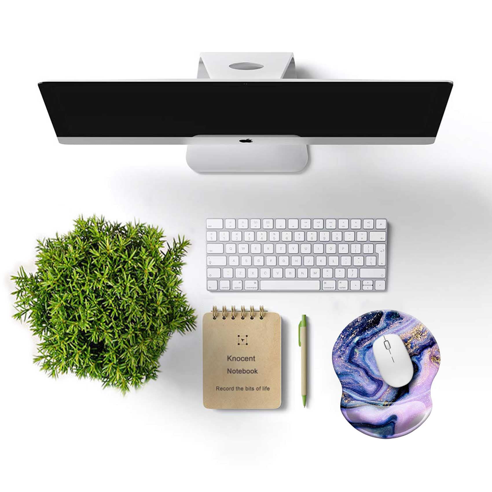 Ergonomic Mouse Pad with Wrist Rest Support - Non-Slip PU Base Gaming & Office Mousepad for Pain Relief - Cute Wrist Cushion (Marble Purple) | Perfect for Long Hours Computer Work, Typing & PC Gaming