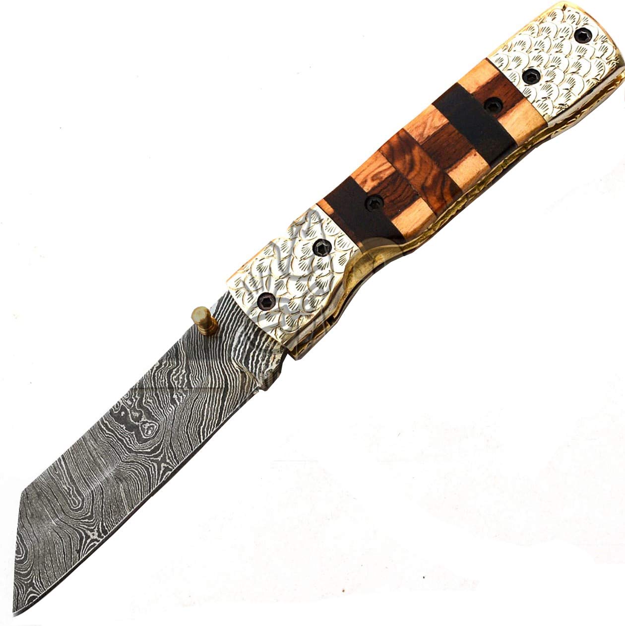 Handmade Damascus Steel 8-Inch Folding Pocket Knife - PAL 2000 KNIVES POC-9606 - Perfect for Camping, Hunting, and Outdoor Survival Gear