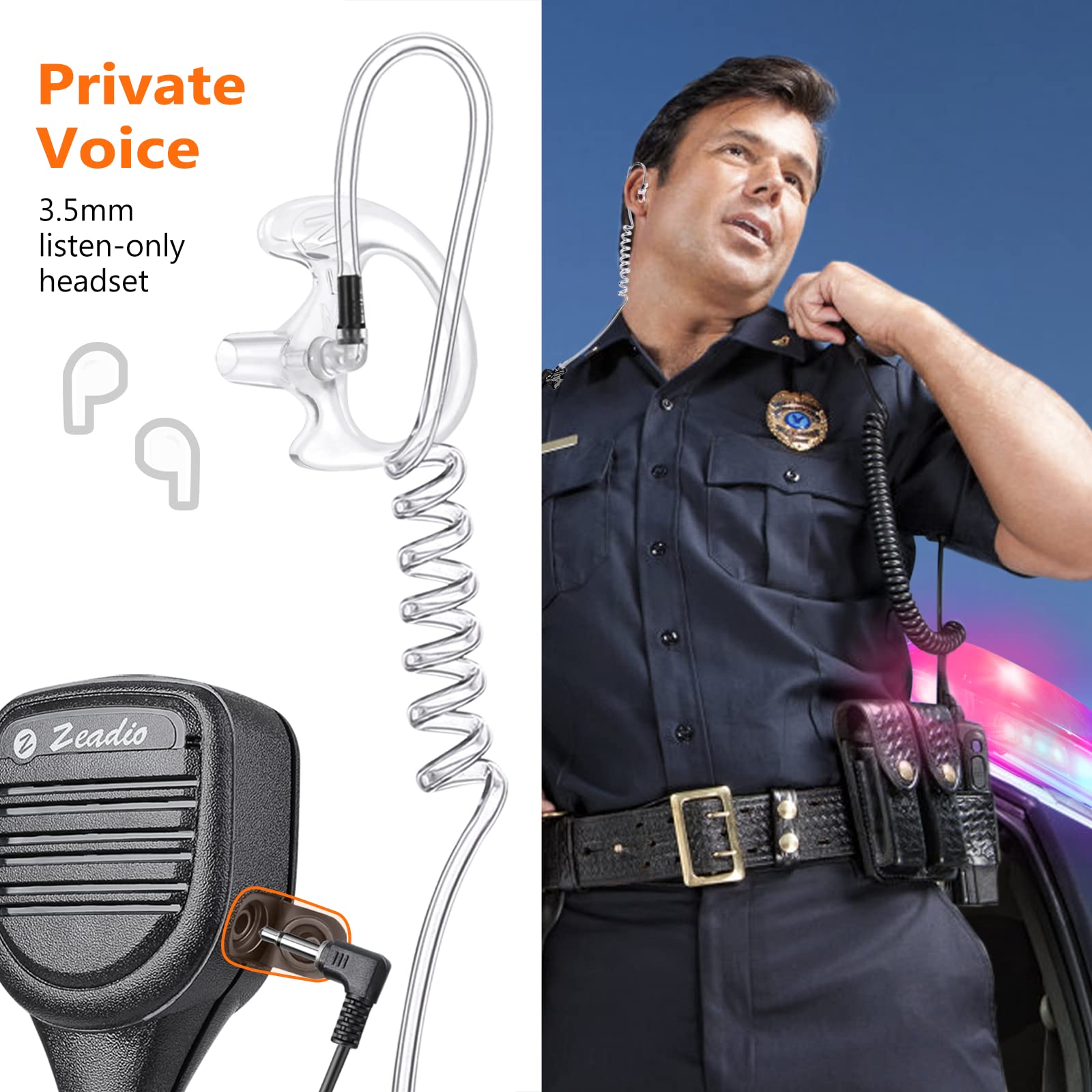 Zeadio 3.5mm Surveillance Earpiece Headset - Listen Only with Acoustic Tube & Earmold - Compatible with Smartphones, Two-Way Radios, Transceivers & Speaker Mics (4 Pack) - Ideal for Security, Surveillance & Communication Professionals