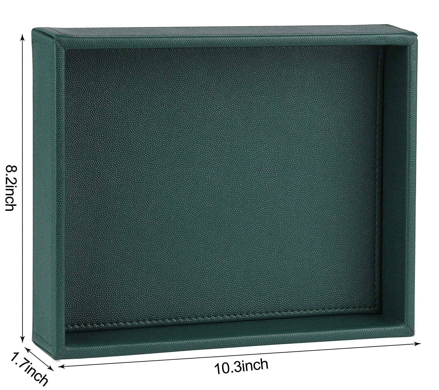 HofferRuffer Faux Leather Decorative Tray - Elegant Desktop Storage Organizer & Vanity Catchall Tray for Perfume, Jewelry, Keys | 10.2 x 8.4 x 1.8 Inches Dark Green | Perfect for Nightstand, Dresser, Office Desk & Bathroom Counter Organization