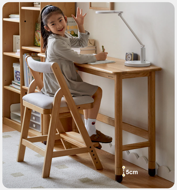 Solid Oak Wood Adjustable Height Study Desk - Narrow L-Shaped Home Office Desk for Small Spaces | Perfect for Remote Work, Online Classes & Crafting