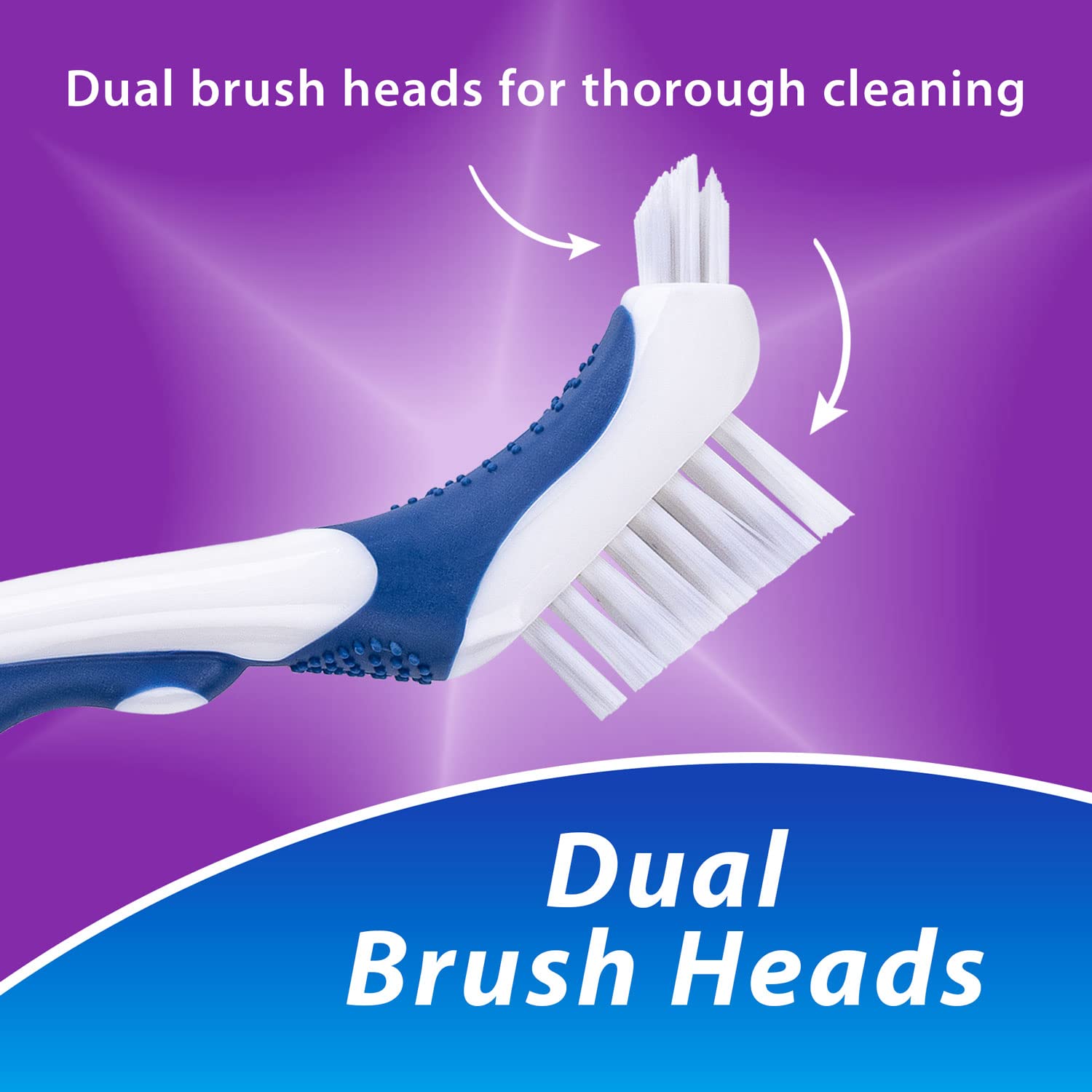 Premium Denture Brush with Dual-Action Bristles - Gentle Cleaning for Dentures & Partials - 3-Pack Manual Denture Cleaner Brush - Perfect for Daily Dental Care & Travel Hygiene