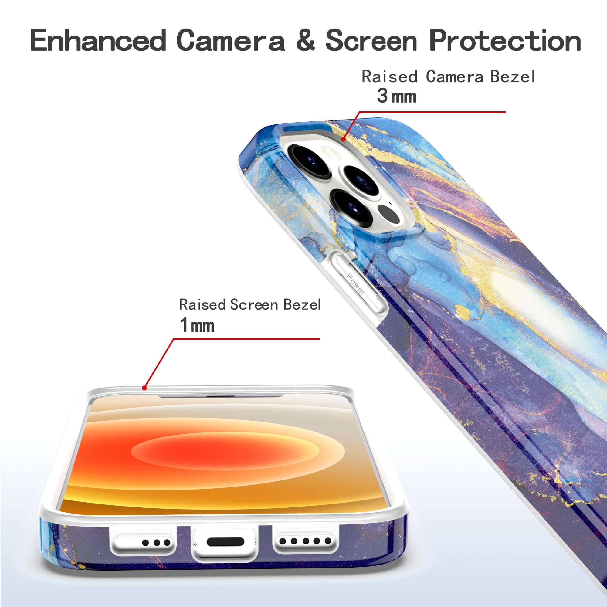 BAISRKE iPhone 13 Pro Max Case 6.7 inch (2021) - Sparkle Glitter Marble Design, Shockproof Flexible TPU Bumper Cover for Women (Blue Glitter) | Perfect for Everyday Use, Office & Party Protection