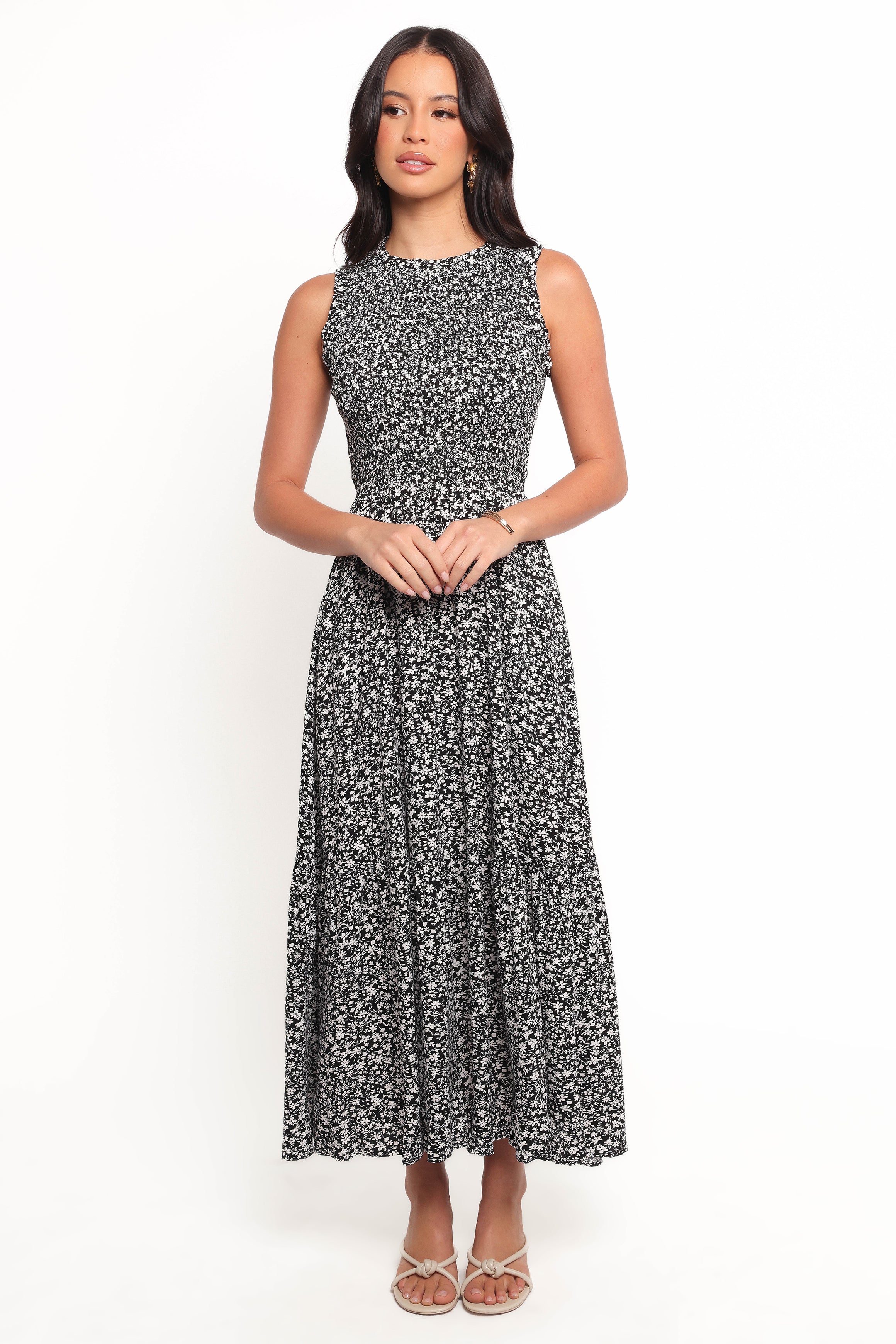 Agatha Midi Dress - Black Floral Print Women's Summer Dress | Elegant Casual & Party Wear for Women | Perfect for Weddings, Dates & Office Outfits