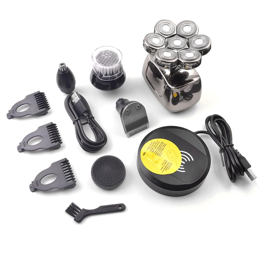 7-Blade Electric Head Shaver for Bald Men - Rechargeable Waterproof Razor & Beard Trimmer Kit with USB Charging | Perfect for Home, Travel & Gym Grooming