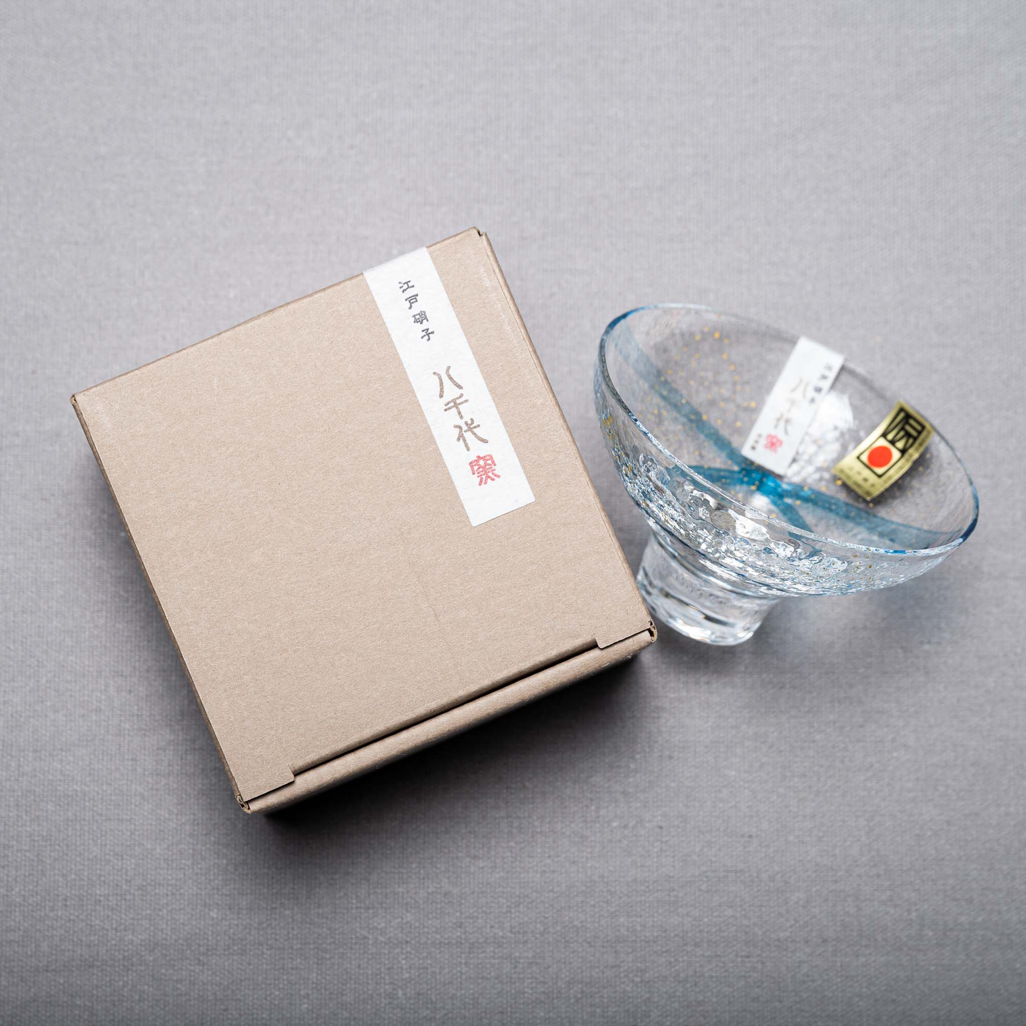 Yachiyo Edo Glass Sake Cup 120ml - Handcrafted Japanese Sea Breeze Design - Perfect for Sake Tasting, Japanese Dining & Home Bar Decor