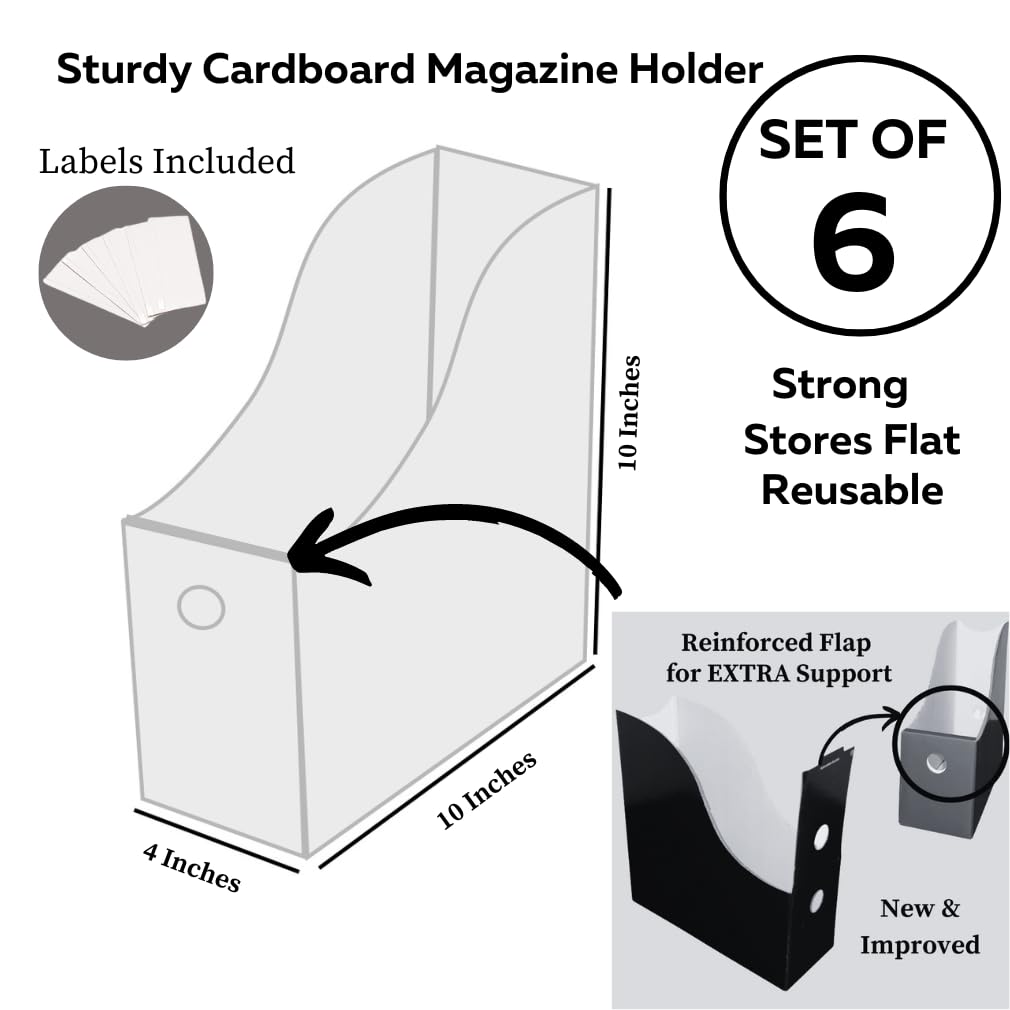 Evelots Magazine File Holder Organizer Box - 6/12/24 Pack Desk & Shelf Storage with Labels - Multiple Colors for Home Office, Classroom & Library Organization