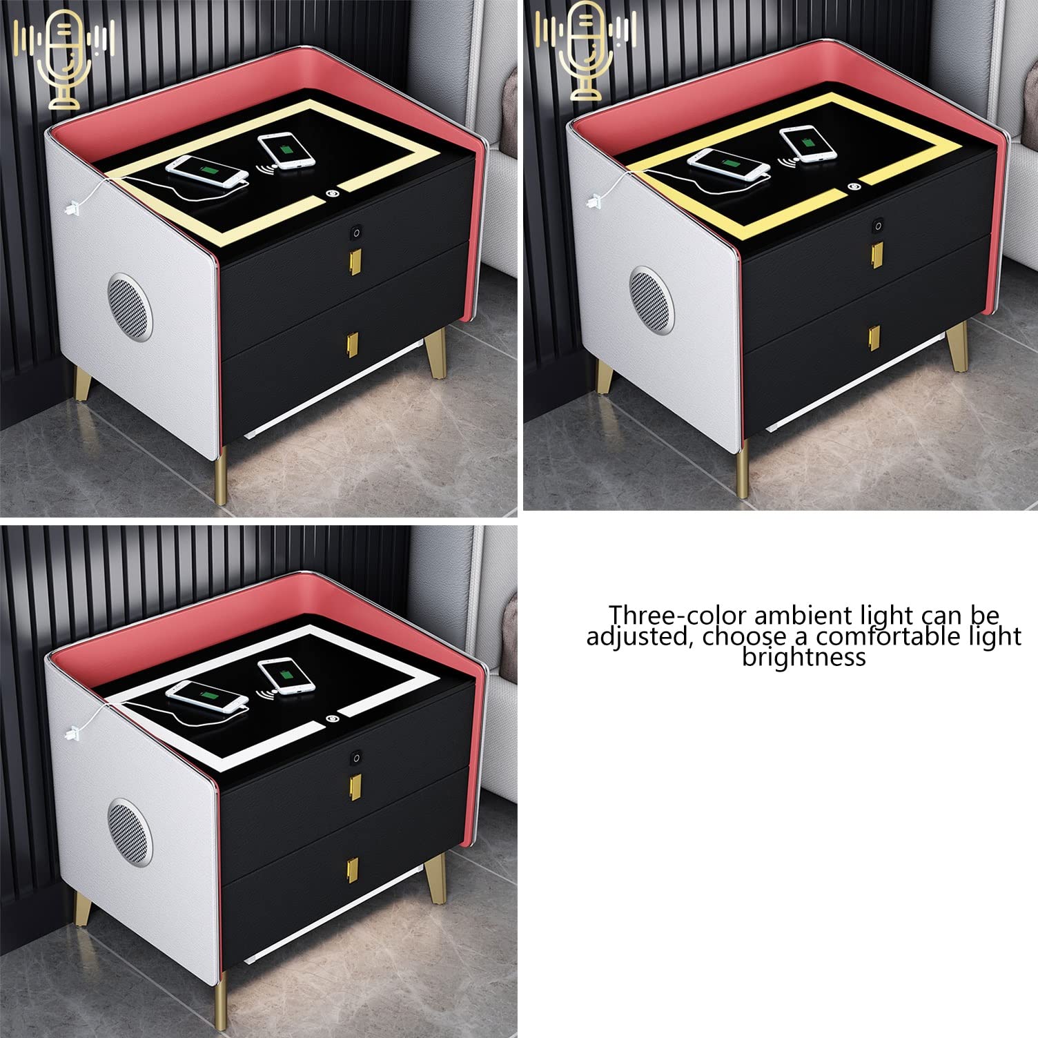 AVLUZ Smart LED Nightstand with Wireless Charging Station, Fingerprint Unlock Bedside Table with Built-in Bluetooth Speaker - Green Multifunctional Storage Cabinet for Bedroom (Perfect for Modern Home Decor & Nighttime Convenience)