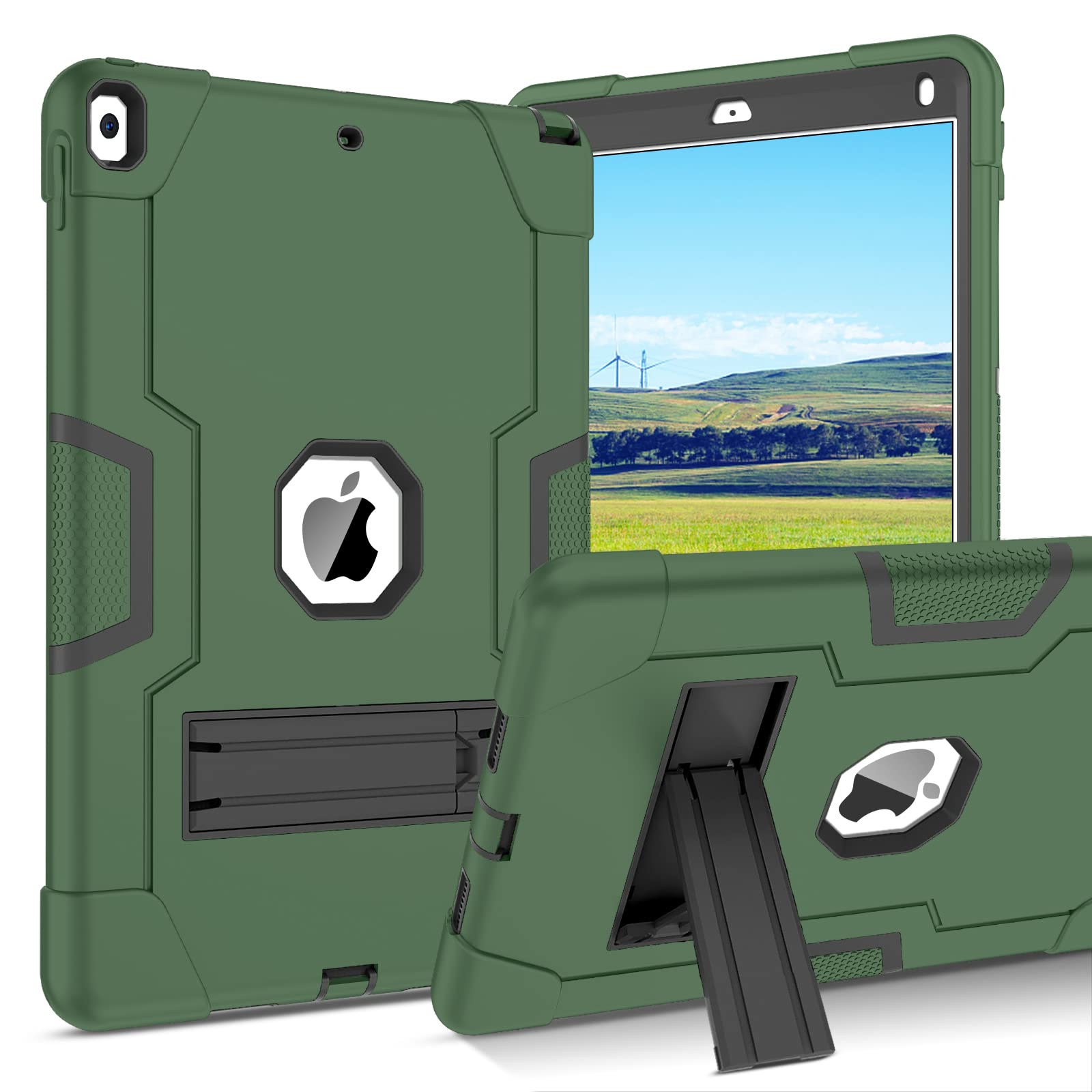 BENTOBEN Heavy Duty Shockproof Case for iPad Air 3 (10.5-inch 2019) & iPad Pro 10.5 (2017) - 3-Layer Rugged Protective Cover with Kickstand, Dark Green | Perfect for Work, Travel & Outdoor Adventures