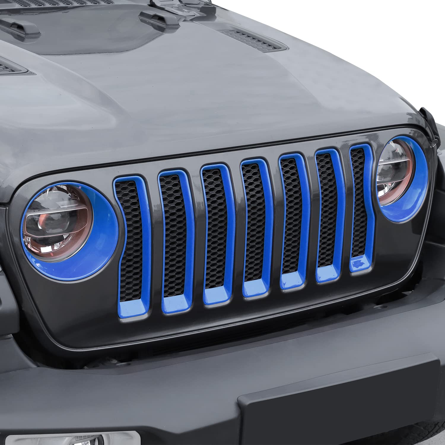 JeCar Front Grill Inserts & Headlight Trim Cover - Exterior Accessories for Jeep Wrangler 2018-2023 JL & Unlimited (Blue) - Upgrade Your Off-Road Style for Adventure & Daily Driving