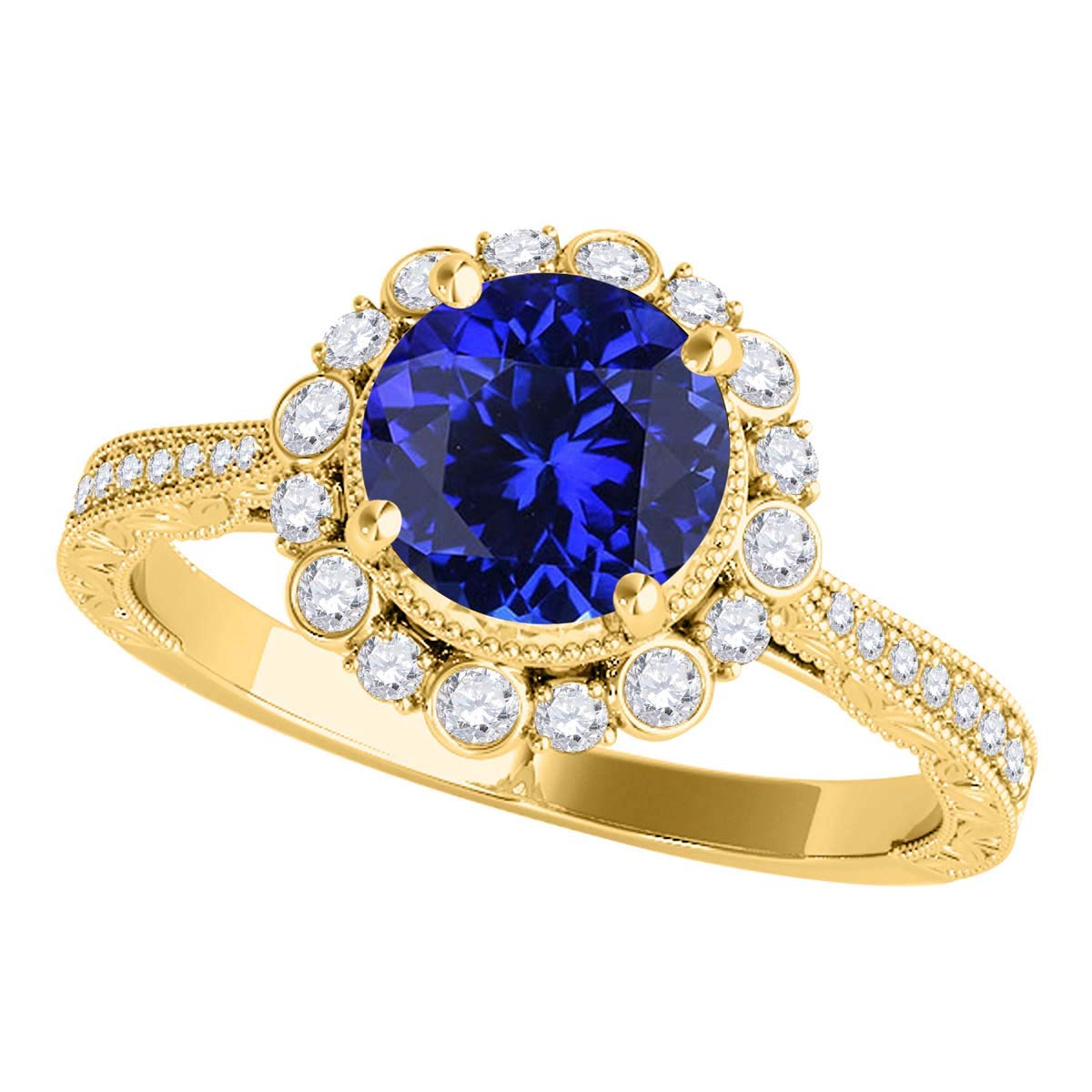 1.1 Carat Diamond & Tanzanite Ring for Women - 10k Yellow Gold Prong Setting | Elegant Wedding, Engagement & Anniversary Jewelry Gift