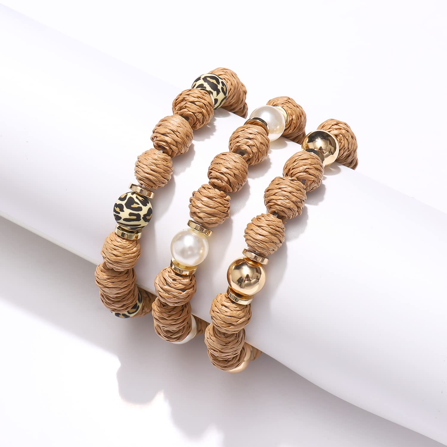 Handmade Woven Rattan Ball Beaded Stretch Bracelets for Women - Stackable Boho Bangle Jewelry Set for Summer, Beach, Vacation & Festival Wear