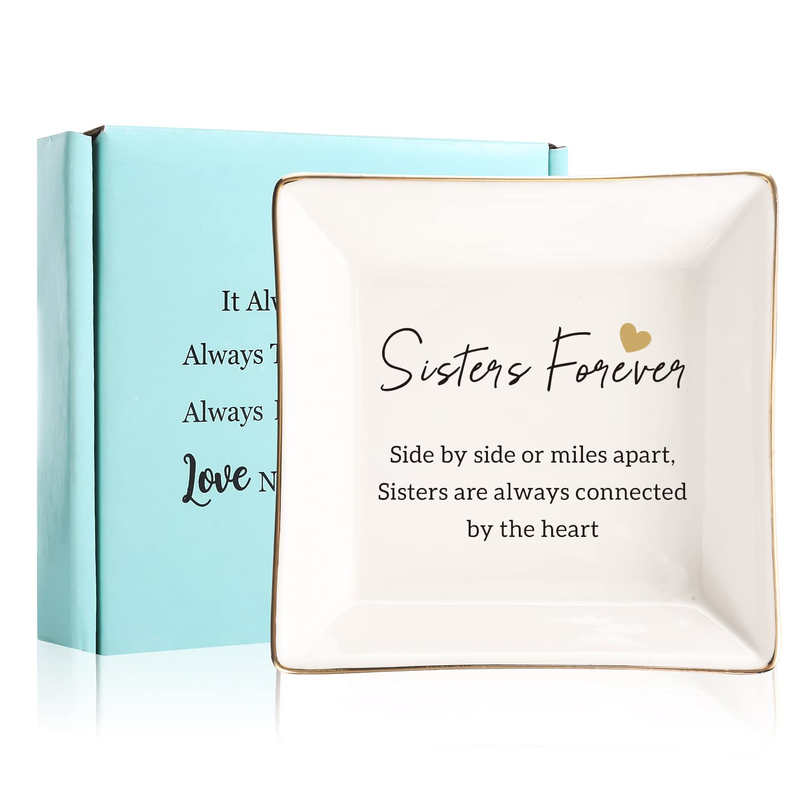 Personalized Jewelry Tray Ring Dish - Unique Birthday Gift for Sister - Forever Connected - Perfect for Jewelry Storage & Home Decor