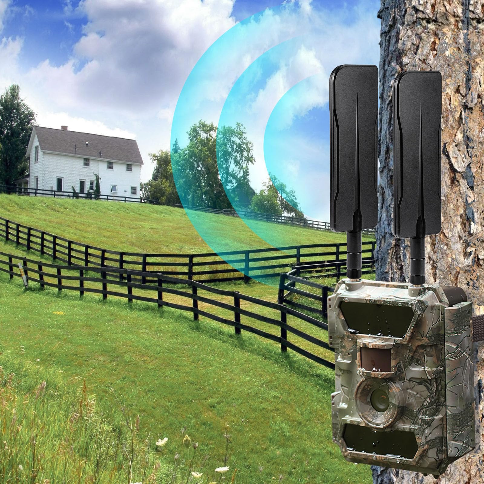 Bingfu 4G LTE Trail Camera with 8dBi Cellular Antenna (RP-SMA Male, 2-Pack) - Compatible with Wildlife Hunting Cameras, Outdoor Security & Game Monitoring - Ideal for Remote Property Surveillance and Hunting Expeditions