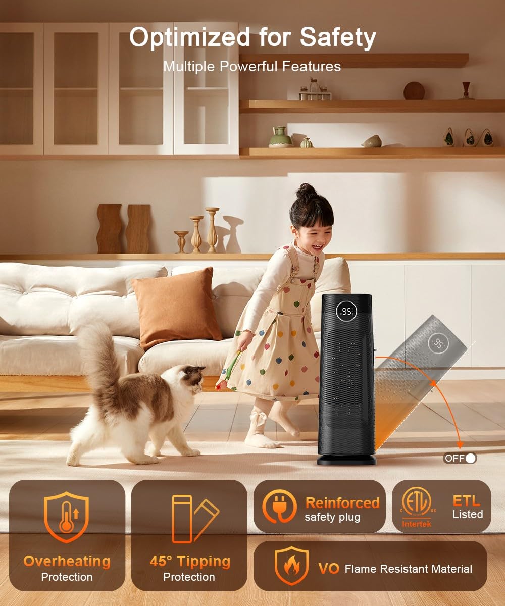 Sunnote 1500W Portable Ceramic Space Heater with 80° Oscillation, Thermostat & Remote - 5 Heating Modes, 24H Timer, Fast Safe Heating for Office, Bedroom & Indoor Use - Perfect for Winter Home & Workspace Comfort