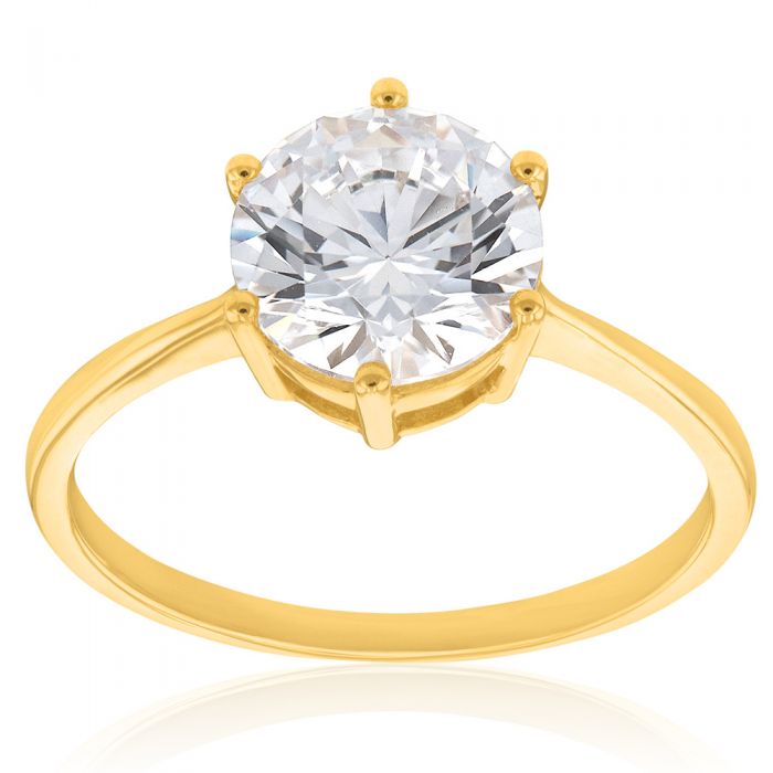 9ct Yellow Gold 8mm Cubic Zirconia 6-Prong Solitaire Engagement Ring for Women - Perfect for Proposals, Anniversaries & Special Occasions