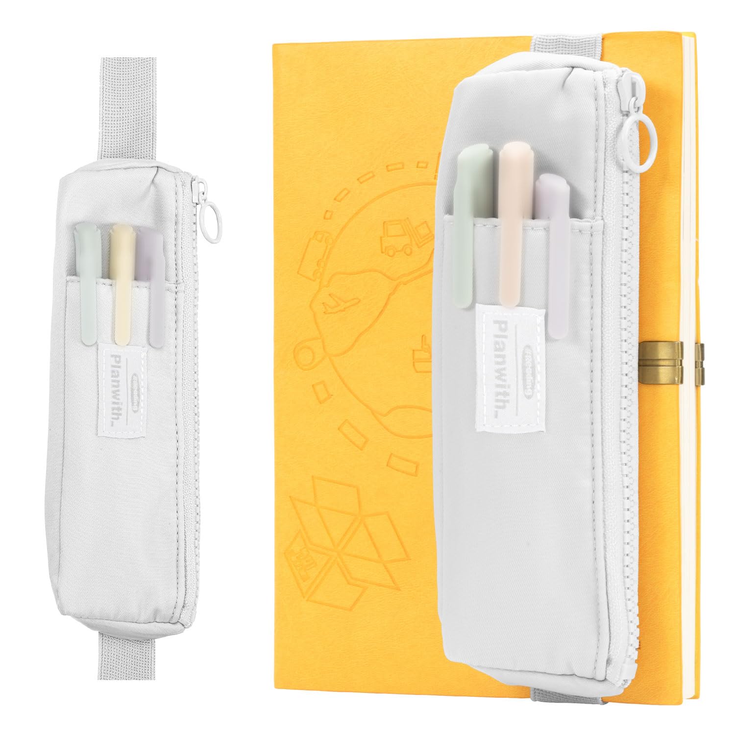 Slim Pen & Pencil Organizer with Adjustable Elastic Band - Zippered Pouch for Makeup, Journals, School & Office Supplies - Perfect for Students, Artists & Professionals