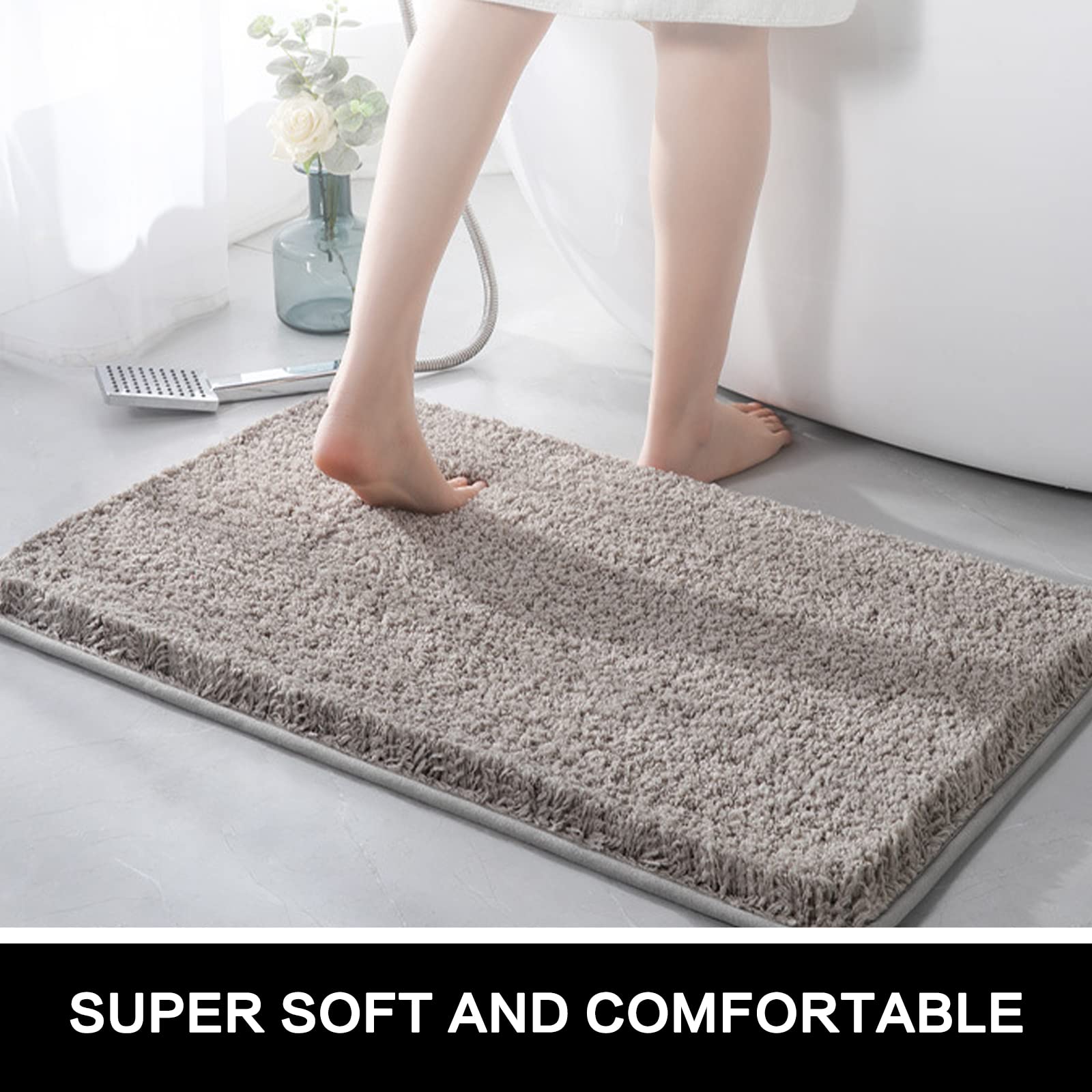 Non-Slip Bath Mat - Super Soft & Absorbent Shower Mat for Bathroom, Tub & Living Room - Machine Washable, Anti-Skid, Grey (50x80cm) - Perfect for Wet Floors & Home Safety
