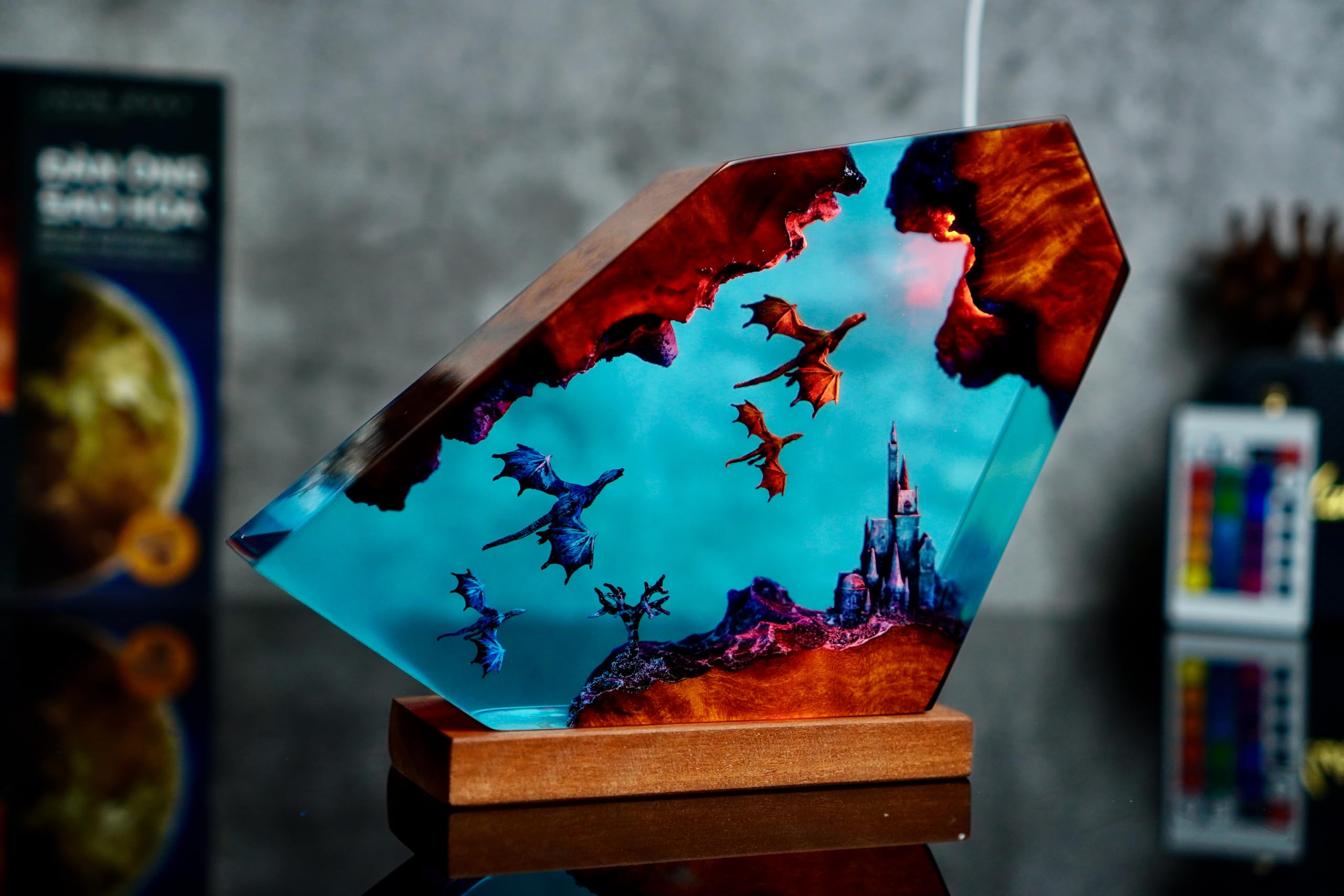 Fire Dragon and Ice Dragon Resin Night Light - 3D Dragon LED Lamp for Home Decor, Bedroom, Living Room - Unique Anniversary Gift for Men & Women (XL 19.8x25.4cm) - Perfect for Fantasy Themed Rooms, Gaming Setups & Meditation Spaces