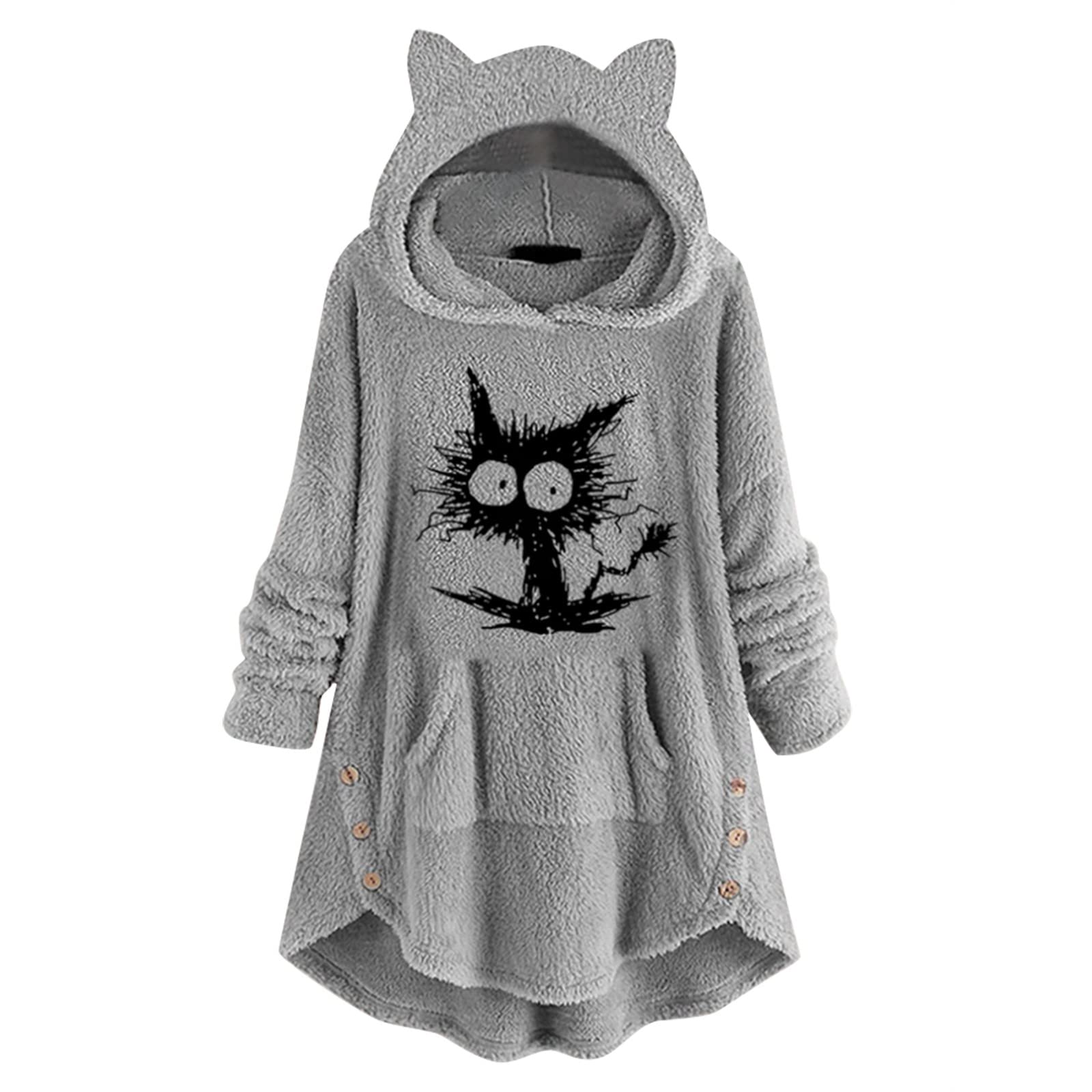 Littleice Women's Casual Cat Ear Hoodie - Cute Pullover Sweatshirt with Button Sleeves & Fleece Pockets | Perfect for Everyday Wear, Street Fashion & Cozy Outfits
