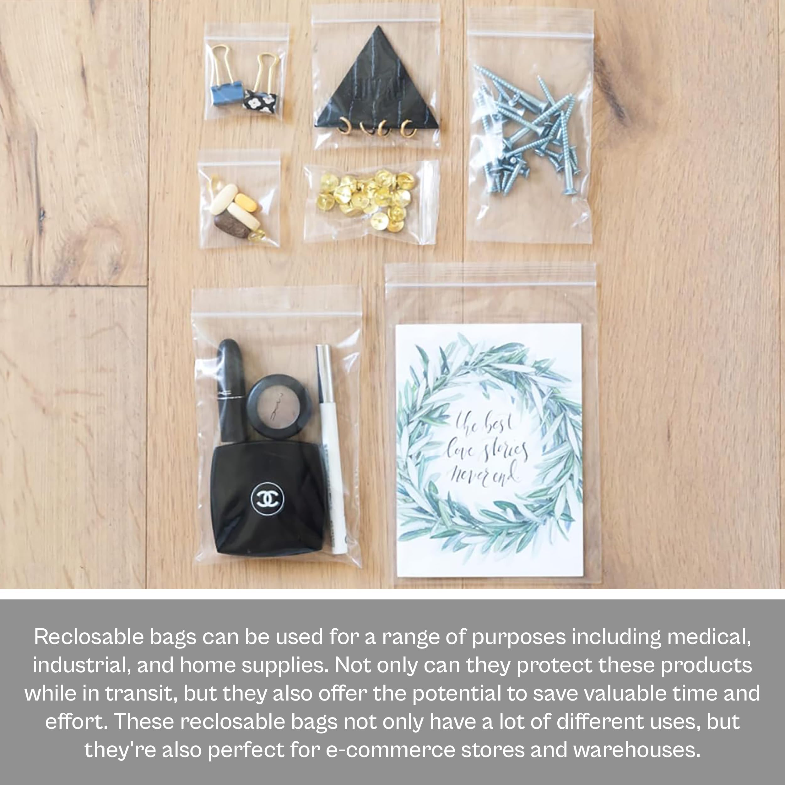 PSBM 12x15 Inch 2 Mil Clear Plastic Reclosable Zipper Bags - 1000 Pack for Jewelry, Crafts & Small Parts Storage | Durable Resealable Pouches for Beads, Buttons, Office Supplies & Organizing