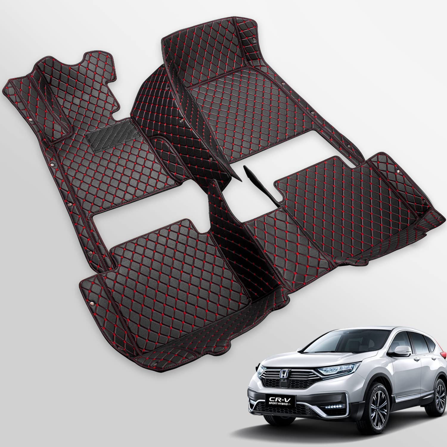 Premium Custom Fit Leather Car Floor Mats for Honda CRV 2012-2016 | All Weather Protection & Red Stitching | Perfect for Daily Commute, Road Trips & Family Adventures