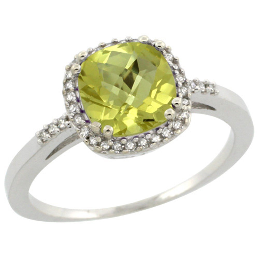 Natural Lemon Quartz Sterling Silver Ring - 7x7mm Cushion-Cut Diamond, 3/8 Inch Wide, Size 5-10 | Elegant Jewelry for Weddings, Anniversaries & Special Occasions