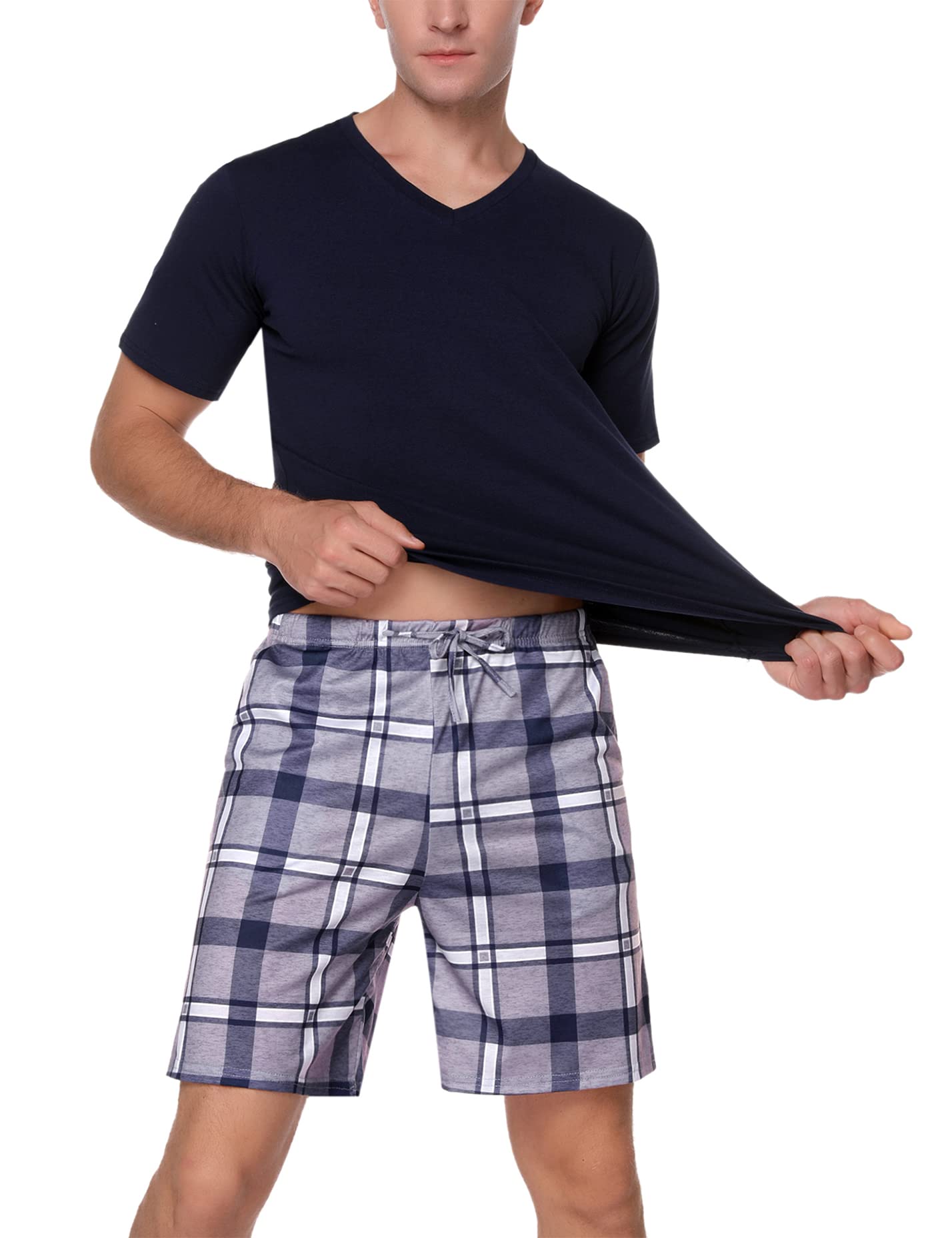 Men's Cotton Pajama Set - Soft V-Neck Sleepwear with Pockets | Comfortable Lounge Wear for Sleeping & Relaxing at Home