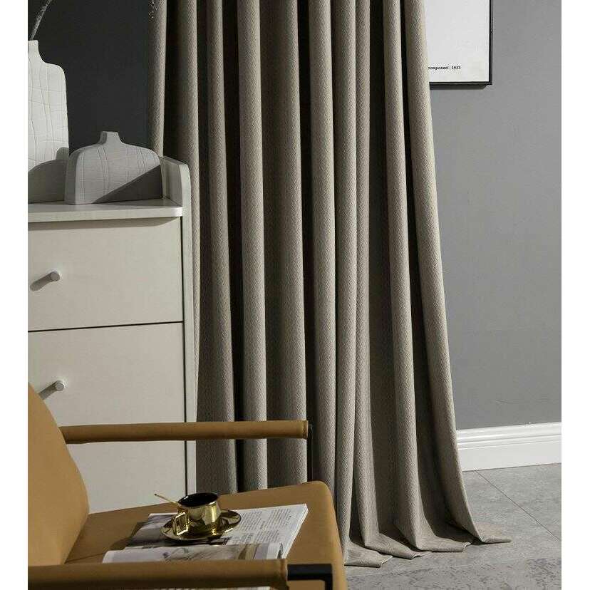 Taylor H. Luxury Jacquard Velvet Woven Design Curtains - Beige & Gray Blackout Drapes for Living Room, Bedroom & Home Theater (Set of 2 Panels)