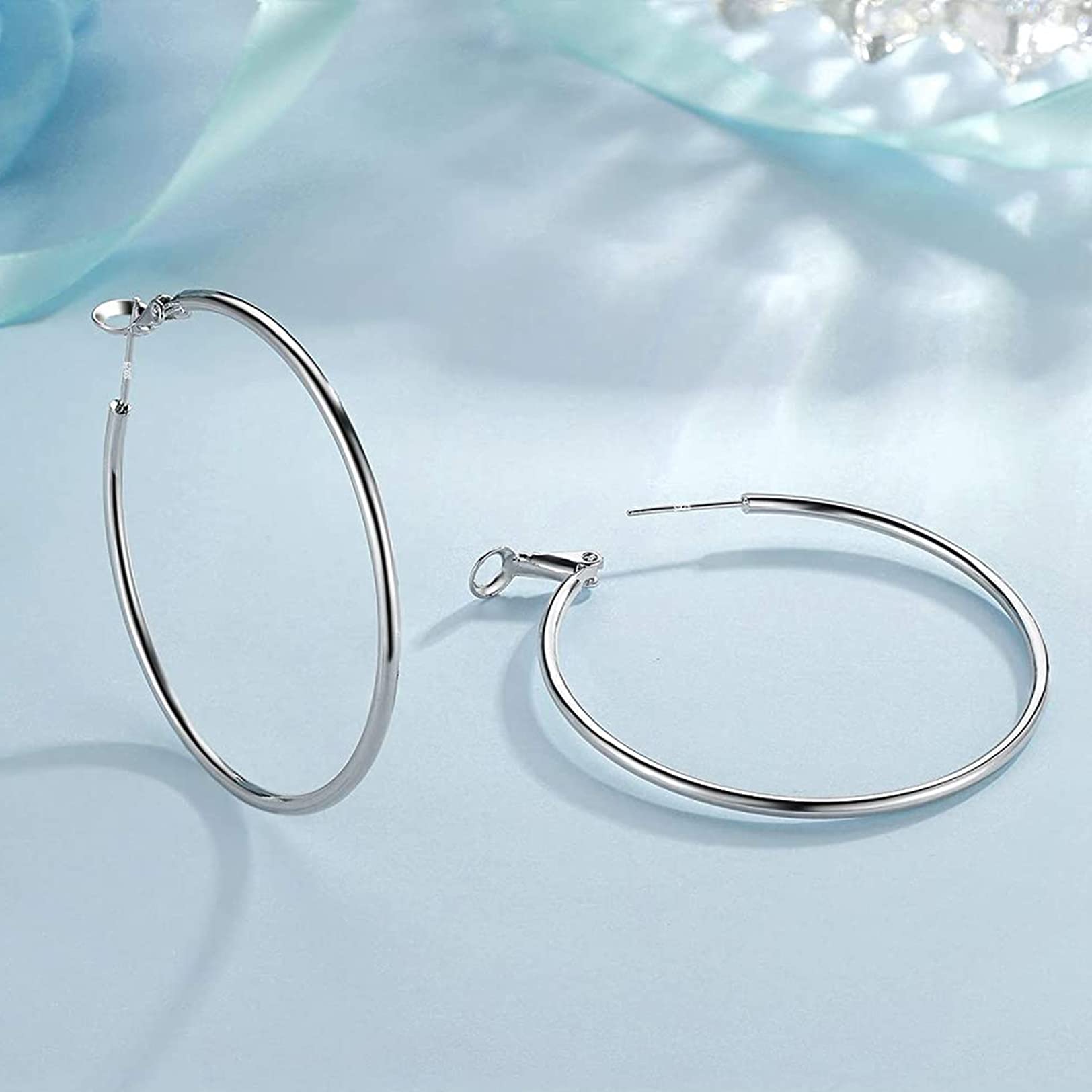 4 Pairs 925 Sterling Silver Hoop Earrings for Women - Hypoallergenic Large Minimalist Hoops Set (30MM 40MM 50MM 60MM) | Perfect for Everyday Wear, Parties & Gift Giving