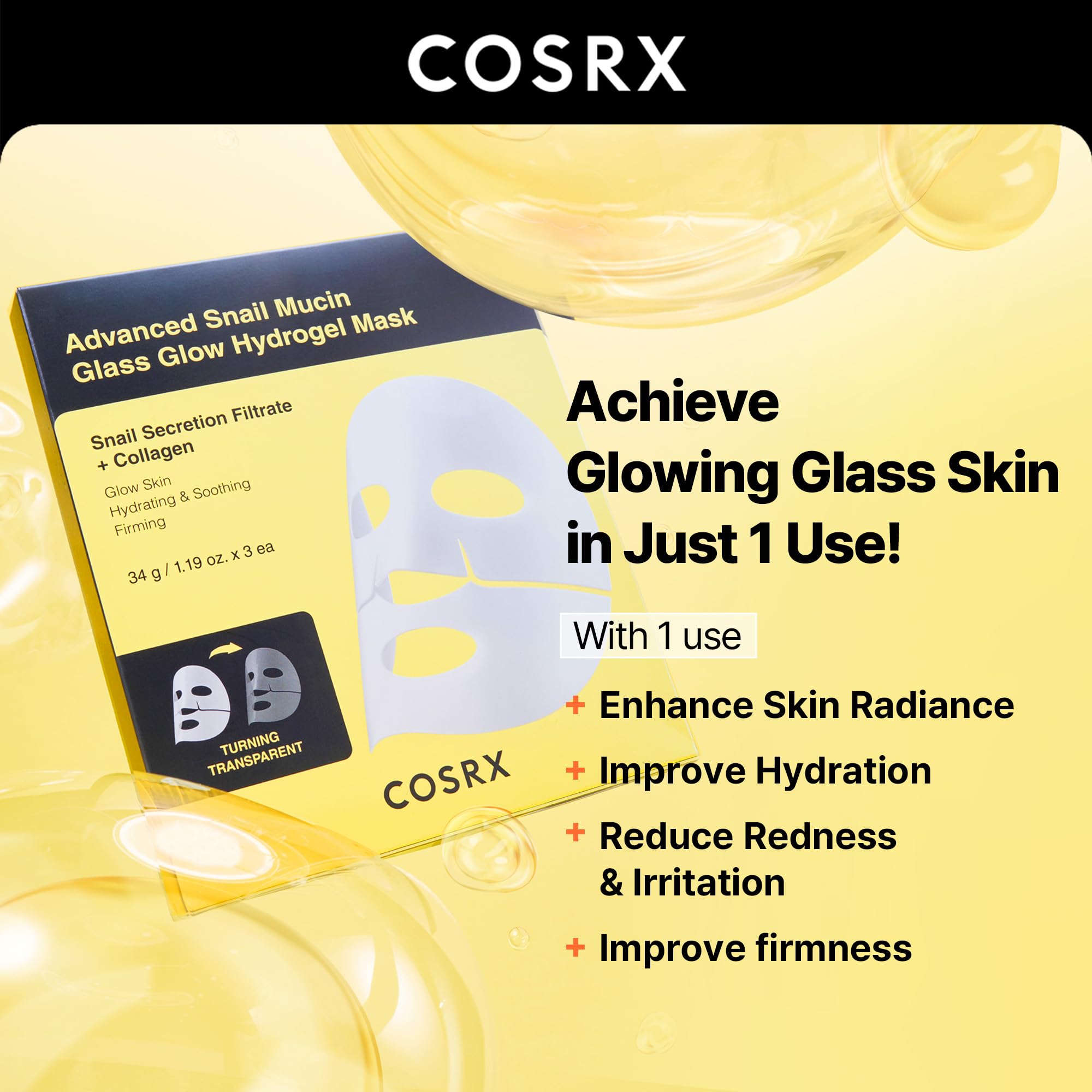 COSRX All About Snail Set with Hydrogel Mask 3EA - Korean Snail Mucin Skincare Kit & Glass Glow Hydrogel Collagen Face Mask for Hydration & Anti-Aging | Travel Essentials, Gift Set, Stocking Stuffers | Perfect for Dry Skin & Nighttime Routine