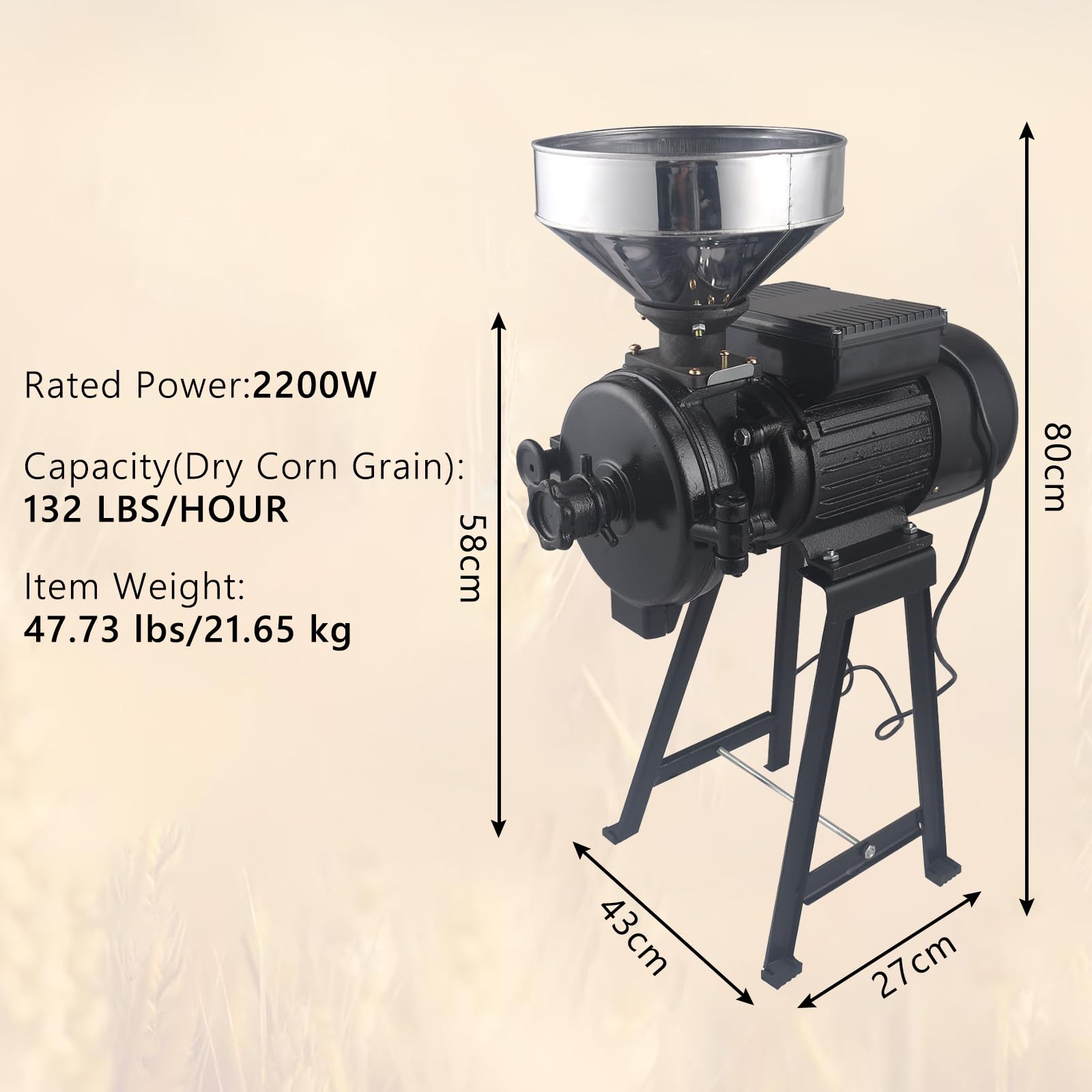 2200W Electric Grain Mill Grinder - Commercial Corn & Spice Grinder for Wheat, Flour & Cereals | Adjustable Powder Thickness | Heavy Duty Dry & Wet Grinding | Perfect for Home Bakeries, Coffee Shops & Commercial Kitchens