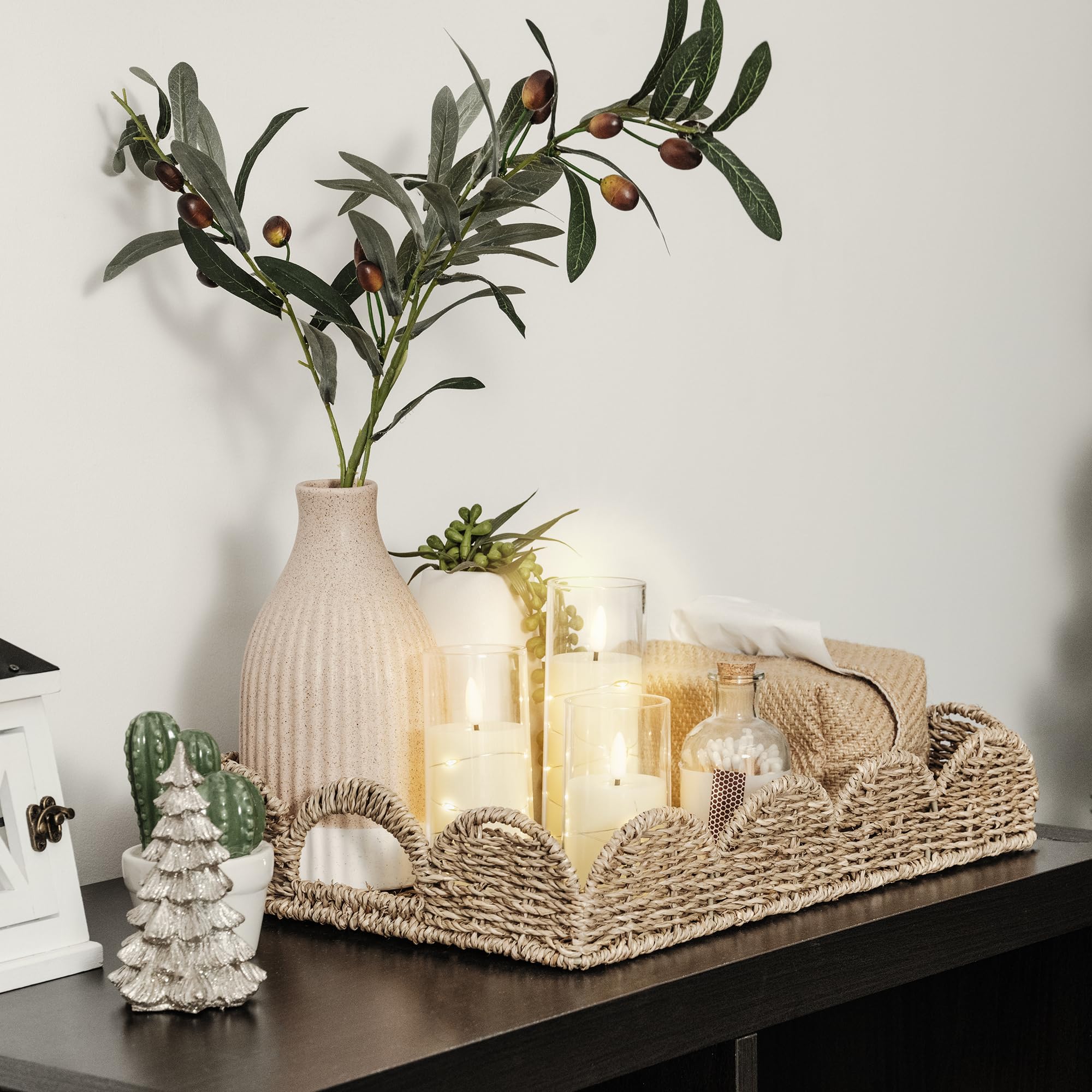 StorageWorks Rectangular Wicker Serving Tray with Handles - 15.75