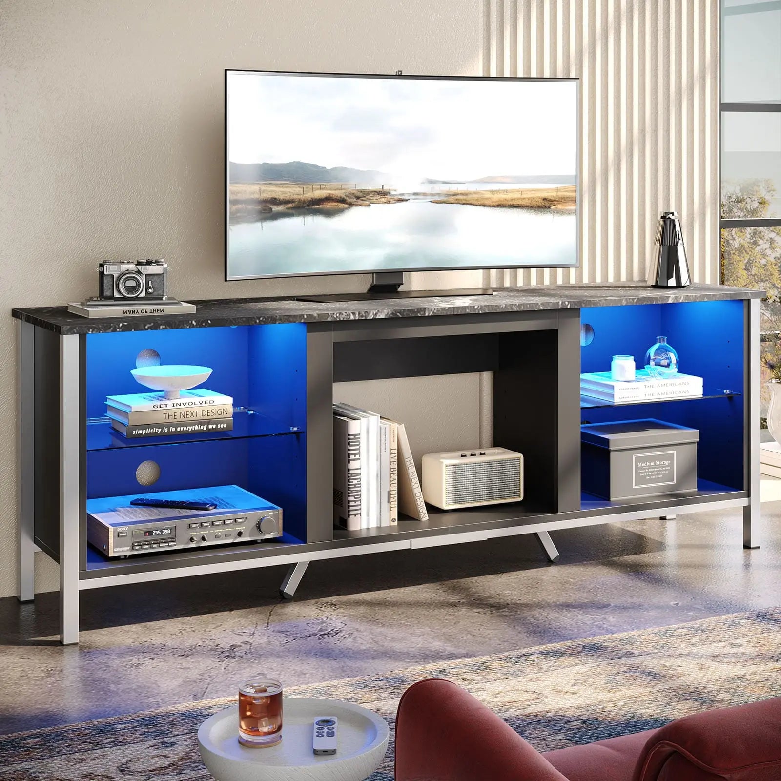 Bestier Modern LED Fireplace TV Stand with Electric Heater - 60 Inch Entertainment Center for Living Room, Bedroom & Home Theater