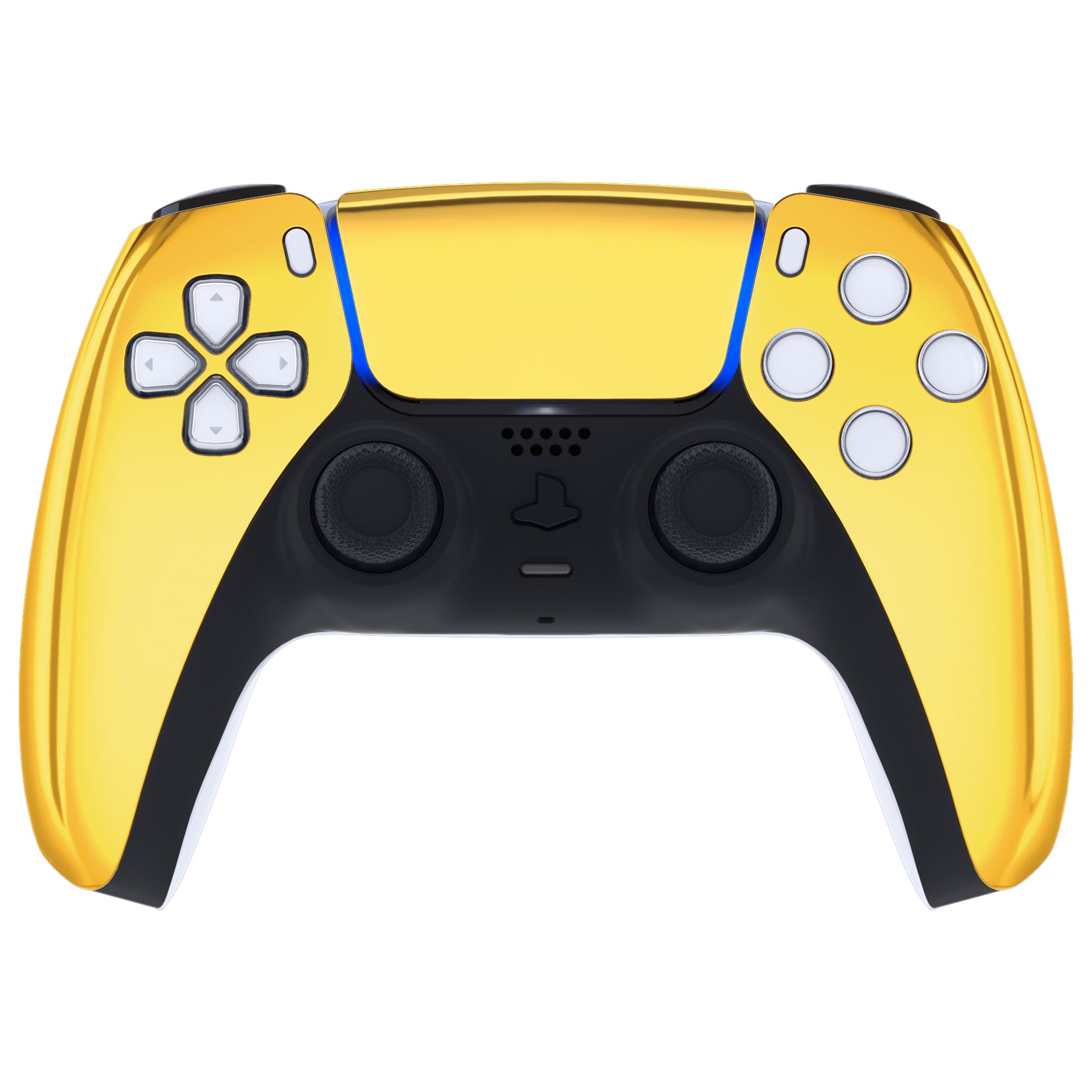 eXtremeRate Chrome Gold Front Housing Shell with Touchpad for PS5 Controller BDM 010/020/030/040/050 - Custom Replacement Part for Gaming Enthusiasts | Perfect for Controller Modding & Personalization