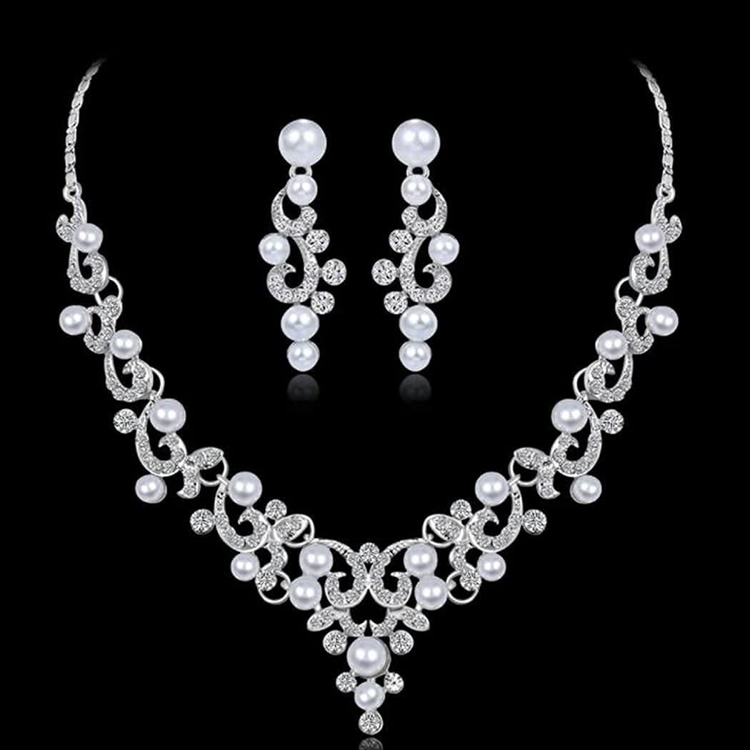 Elegant Silver Crystal Bridal Jewelry Set - Necklace & Earrings for Women | Rhinestone Wedding Accessories | Perfect for Brides, Bridesmaids, and Special Occasions