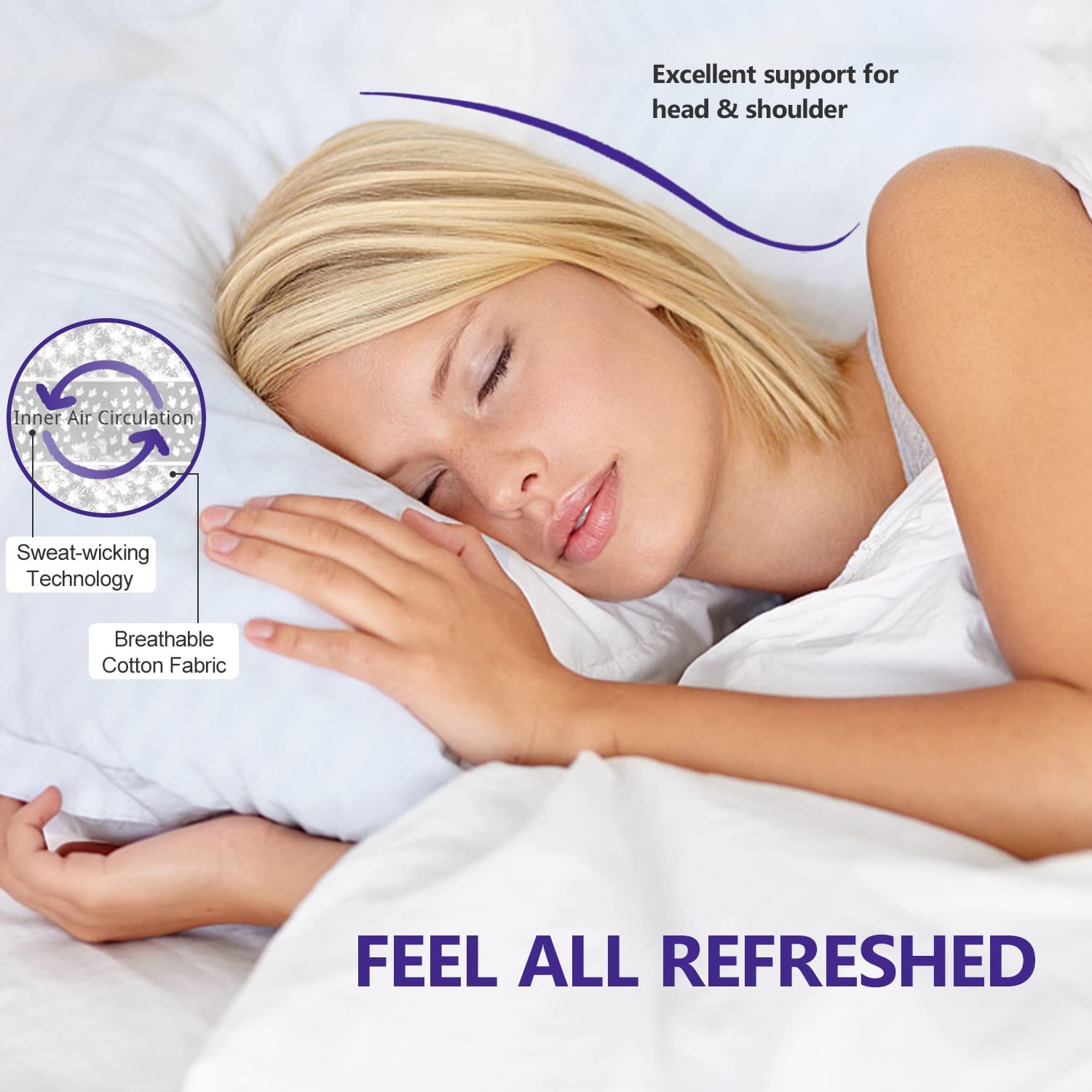 2 Pack Queen Size Pillows for Sleeping - 100% Breathable Cotton Cover with Soft Down Alternative Filling, Medium Support for Side, Back & Stomach Sleepers (20x30 Inches) - Perfect for Bedroom, Guest Room & Travel