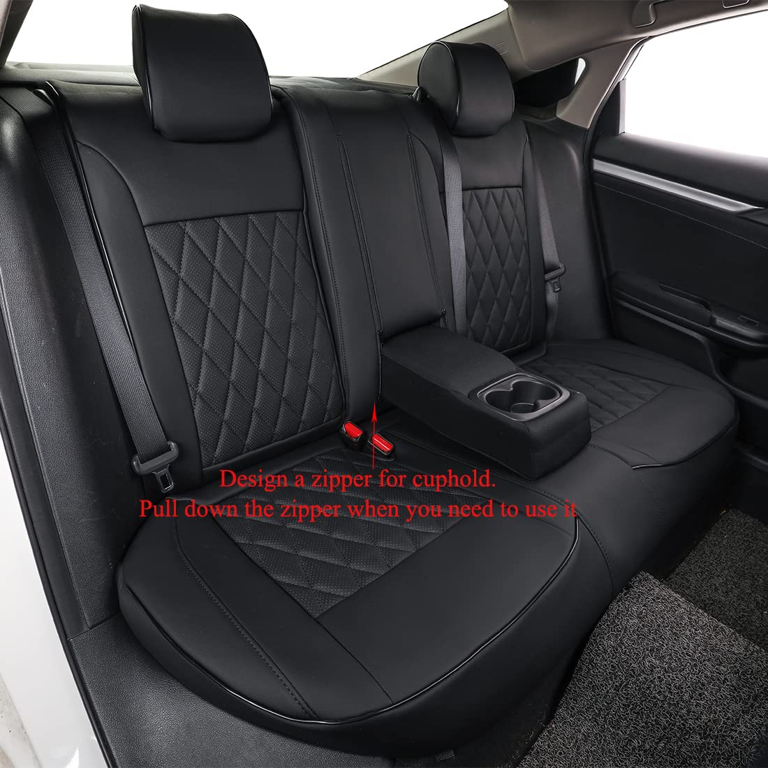 Premium Custom Fit Honda Civic Seat Covers Full Set - Waterproof Leather Car Seat Protector for 2018-2021 Civic Hatchback (EX/EX-L/Sport/Sport Touring) - Black | Perfect for Road Trips, Daily Commuting & Car Interior Protection