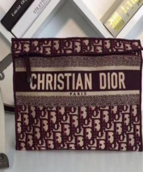 Dior Burgundy Oblique Embroidered Canvas Clutch Bag for Women | Luxury Designer Handbag for Evening Parties, Weddings & Special Occasions