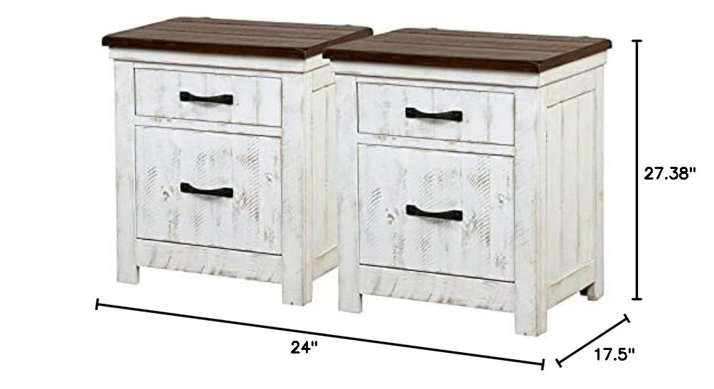 Distressed White Wood Nightstand Set of 2 - Chala Style 2-Drawer Bedside Tables by Furniture of America | Perfect for Bedroom, Guest Room & Home Decor