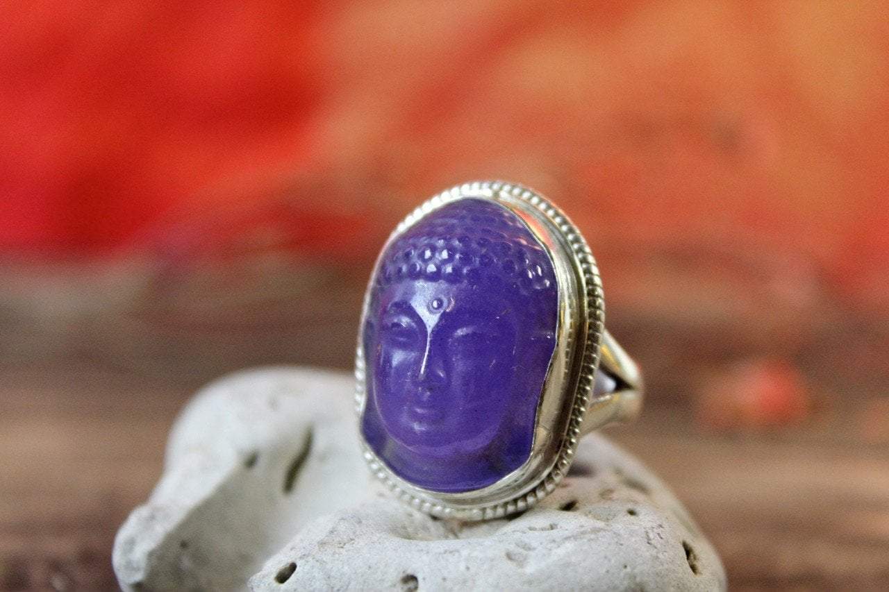 Amethyst Buddha Ring for Women - Healing Crystal Spiritual Jewelry for Meditation & Positive Energy - Perfect for Yoga, Mindfulness & Gift Giving