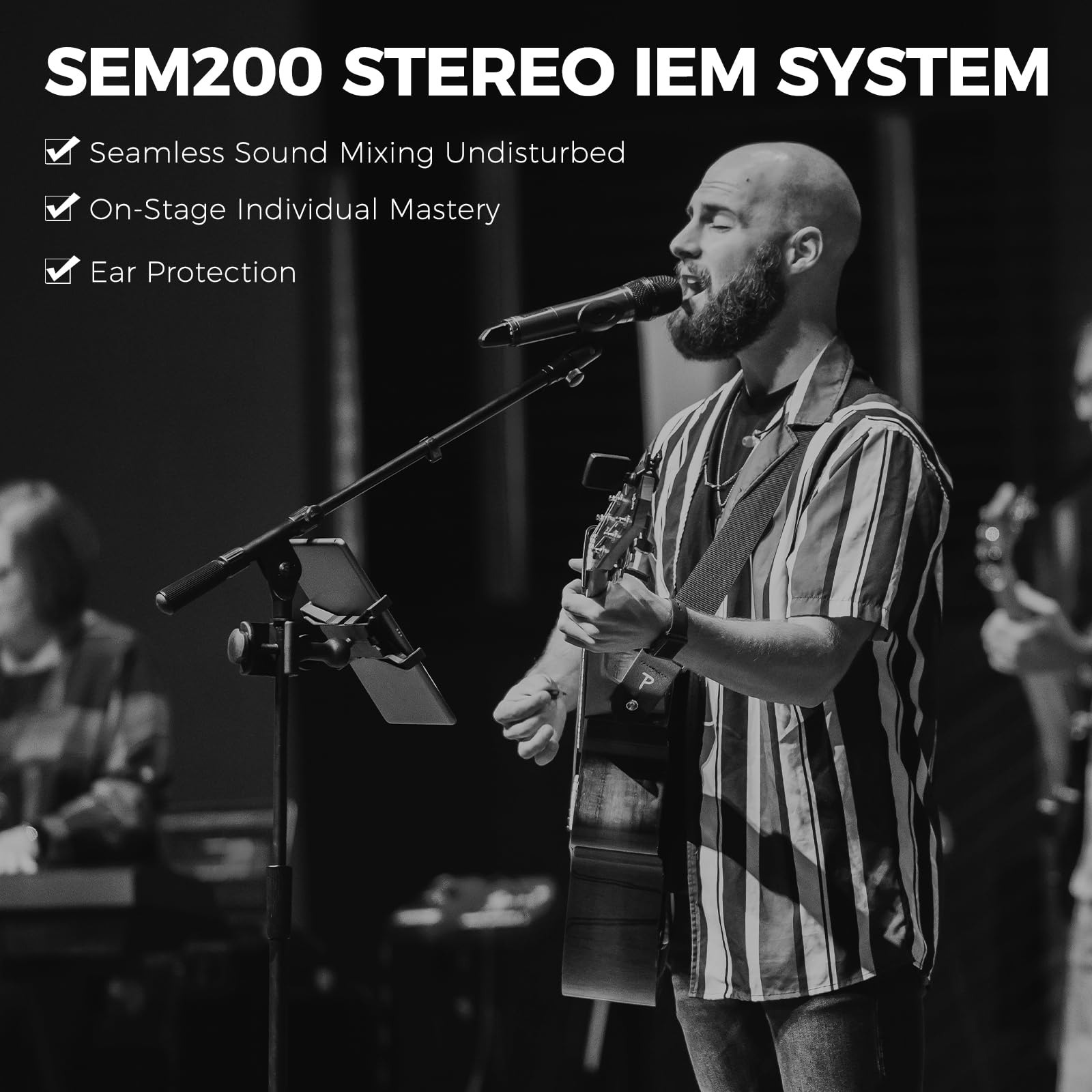 XTUGA SEM200 Professional 2-Channel UHF Wireless In-Ear Monitor System with 230ft Range - 2 Bodypacks + 1 Transmitter for Live Performances, Church Worship & Studio Recording