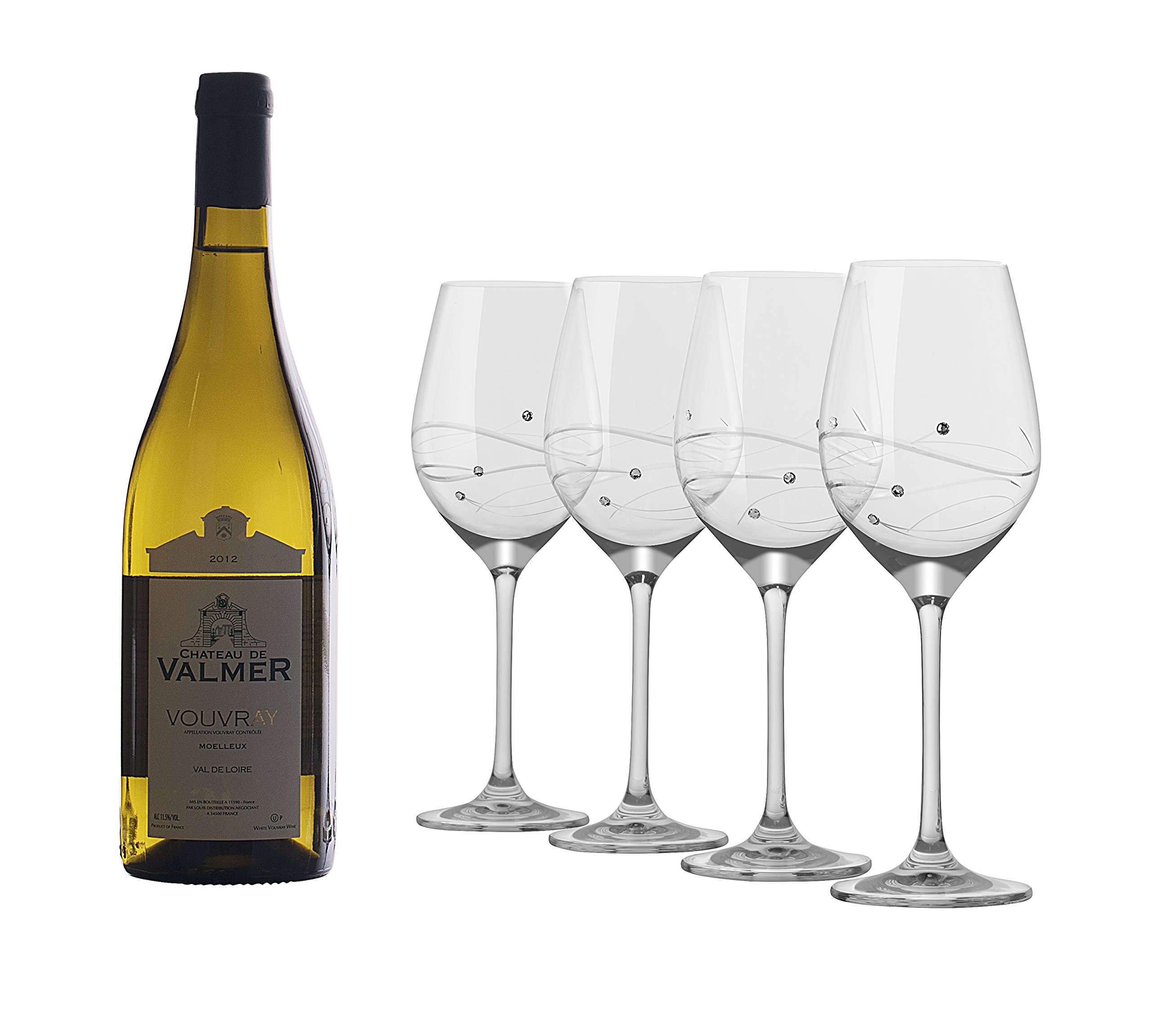 Barski Handmade Crystal Wine Glasses Set of 4 - 12.5 oz European Glassware with Diamond Accents & Customizable Center for Wine Bottles - Elegant Dinner Party, Wedding Gift & Home Bar Decor