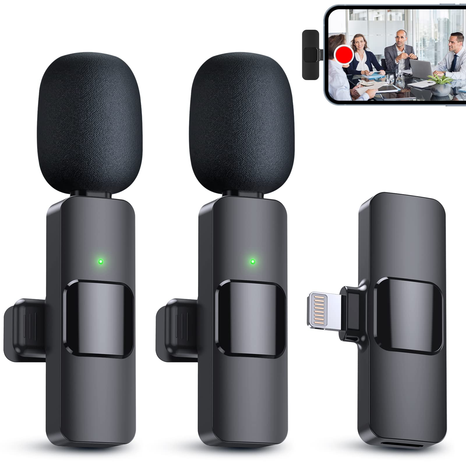 2 Pack Wireless Lavalier Microphone for iPhone & iPad - Professional Plug & Play Wireless Mic for Recording, Live Streaming, YouTube, Facebook, TikTok - Perfect for Vlogging, Podcasting, Interviews & Online Classes