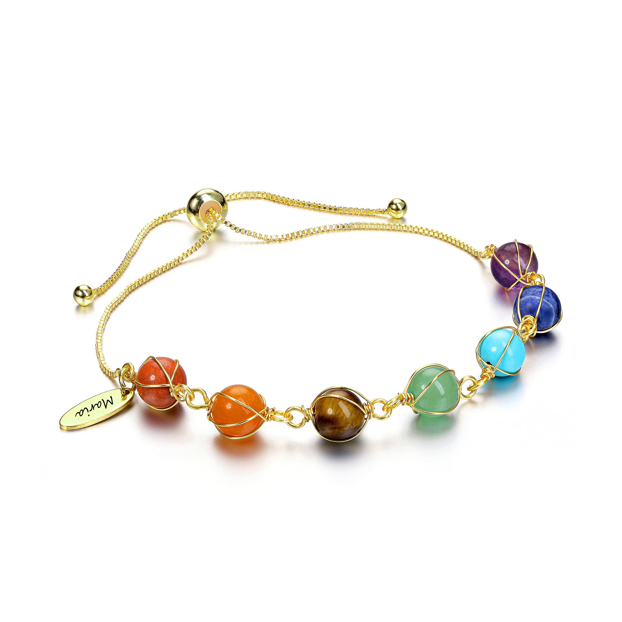 7 Chakra Healing Crystal Stone Bead Adjustable Ankle Bracelet - 14K Gold Plated Spiritual Jewelry for Women | Birthday Gift for Mom, Wife, Sister | Yoga, Meditation & Positive Energy Accessory