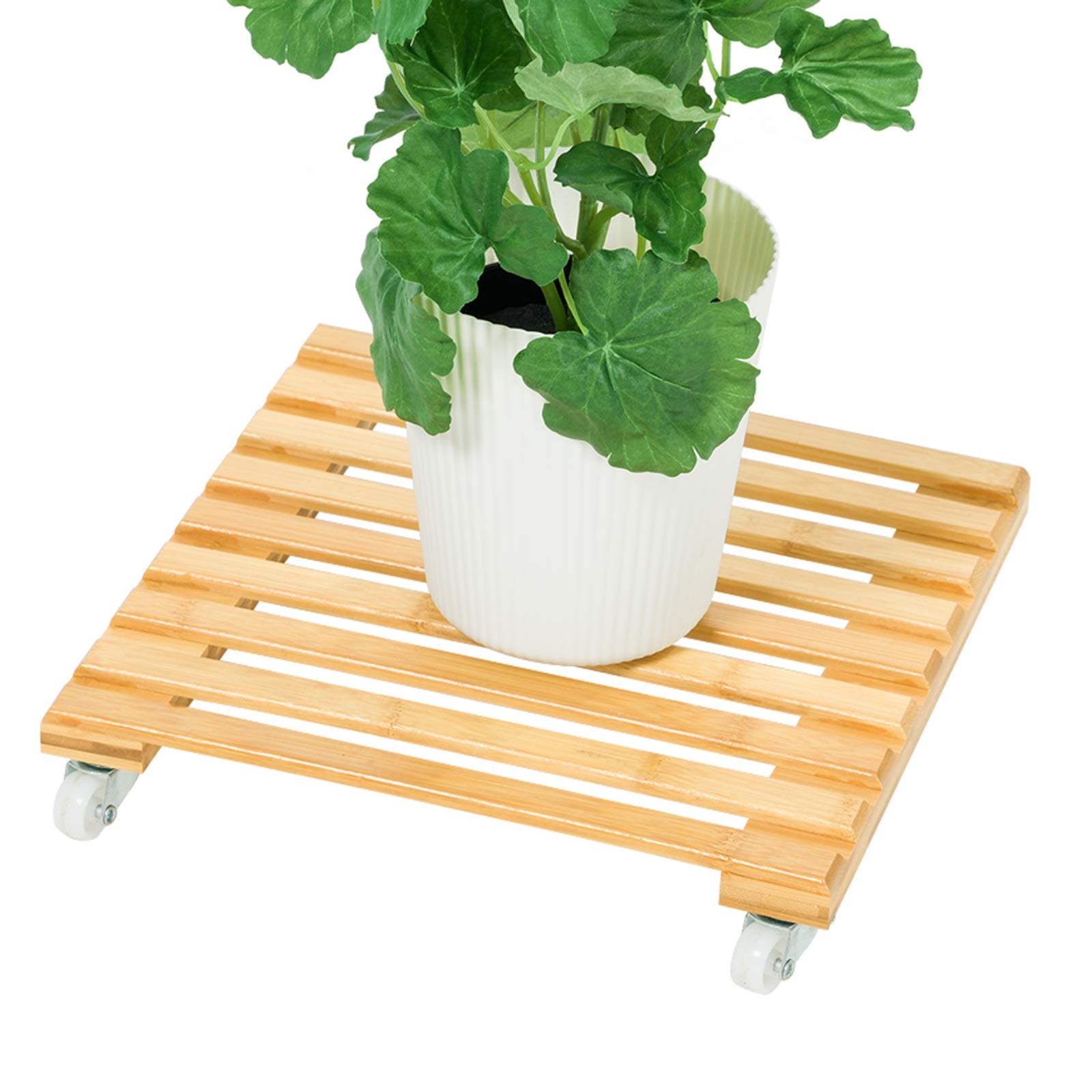 XJJUN Wooden Flower Pot Stand with Removable Base & Wheels - 30x30cm Plant Holder for Indoor & Outdoor Use - Perfect for Living Room, Bedroom, Garden Decor & Plant Display